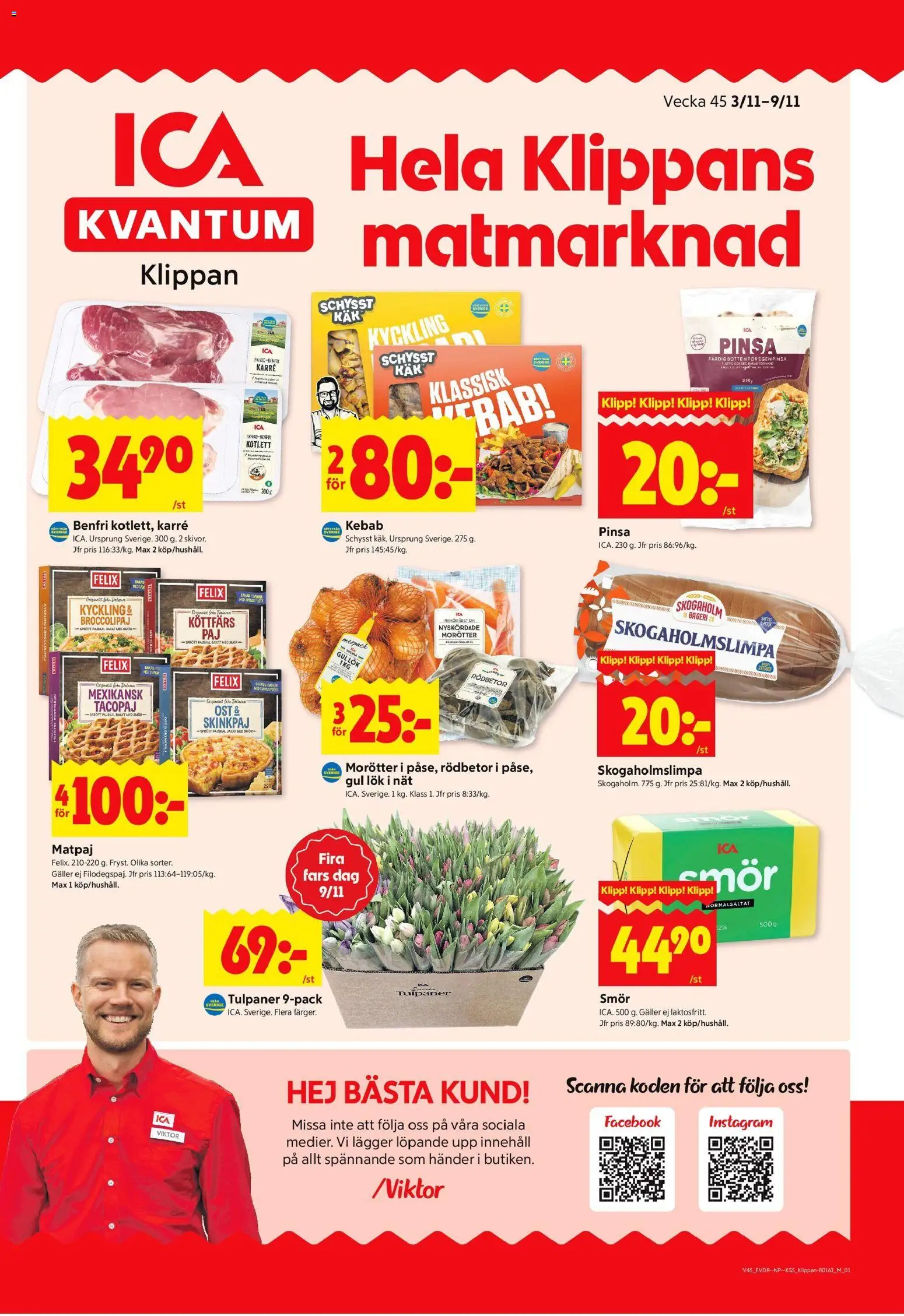 ICA Kvantum reklamblad aktuell från 03.11.2025 | Sida: 1 | Produkter: Bageri, Galler, Ost, Gul lök