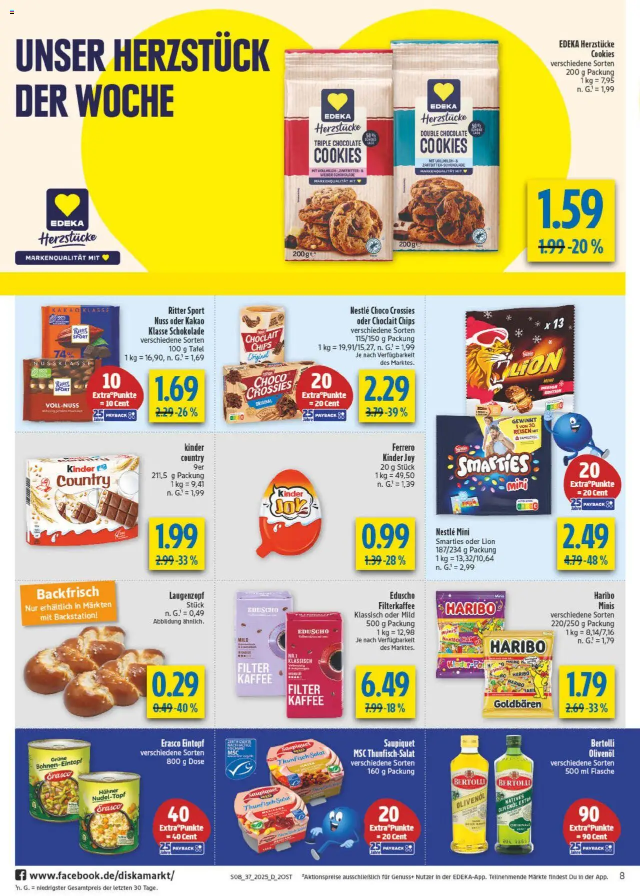 Diska Prospekt 	 – gültig ab 08.09.2025 | Seite: 8 | Produkte: Olivenol, Kinder joy, Chips, Eduscho