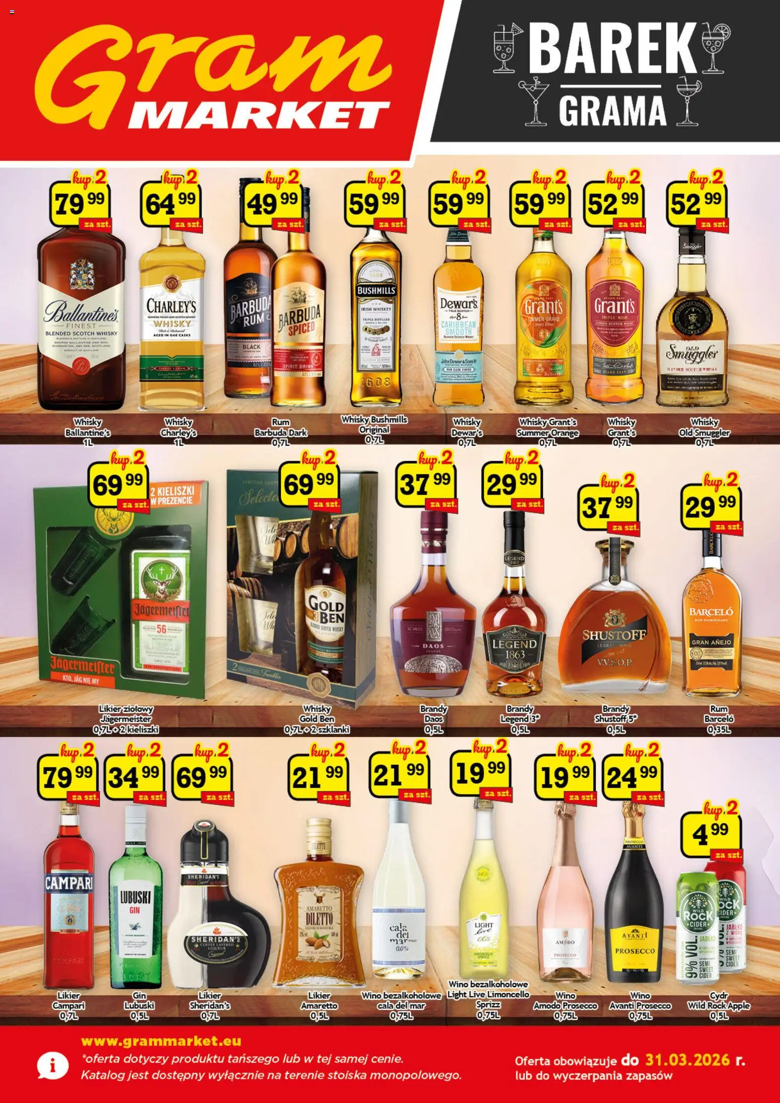 Gram Market gazetka - Barek od 01.03.2026 | Strona: 1 | Produkty: Limoncello, Wino, Rum, Szklanki