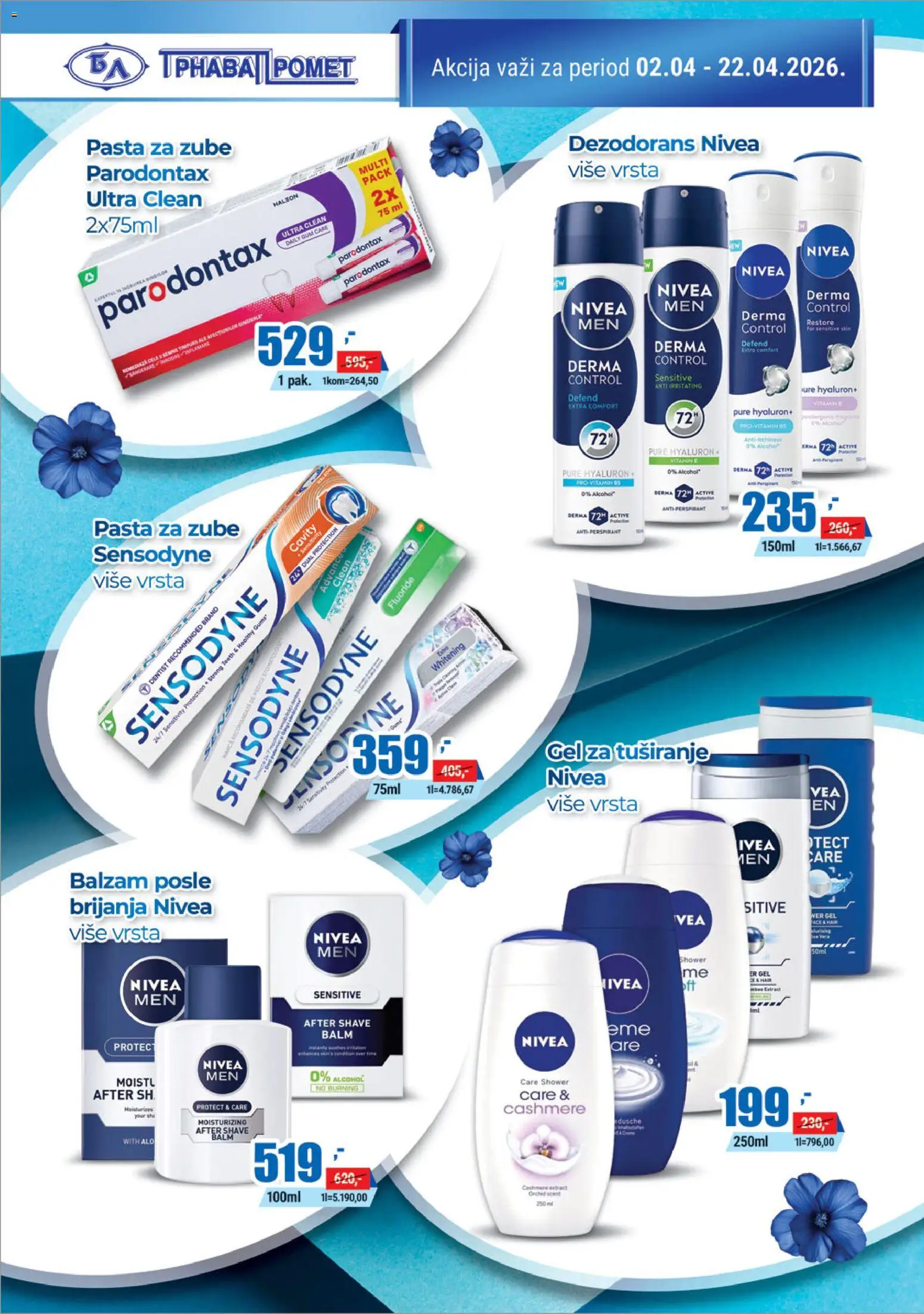 Trnava Promet katalog - važi od 02.04.2026 | Strana: 24 | Proizvode: Nivea, Gel za tuširanje, Dezodorans, Pasta za zube