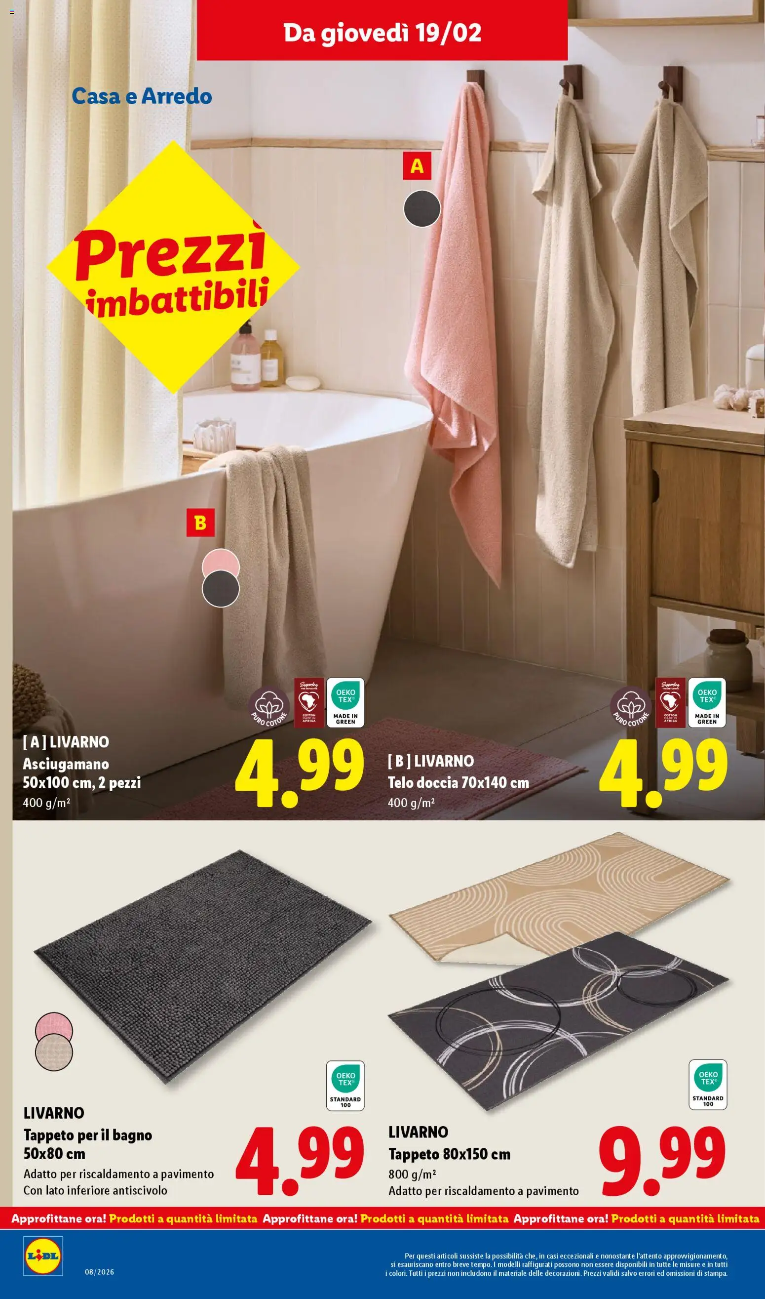 Volantino Lidl del 16.02.2026 | Pagina: 44 | Prodotti: Pavimento, Asciugamano, Bagno, Tappeto