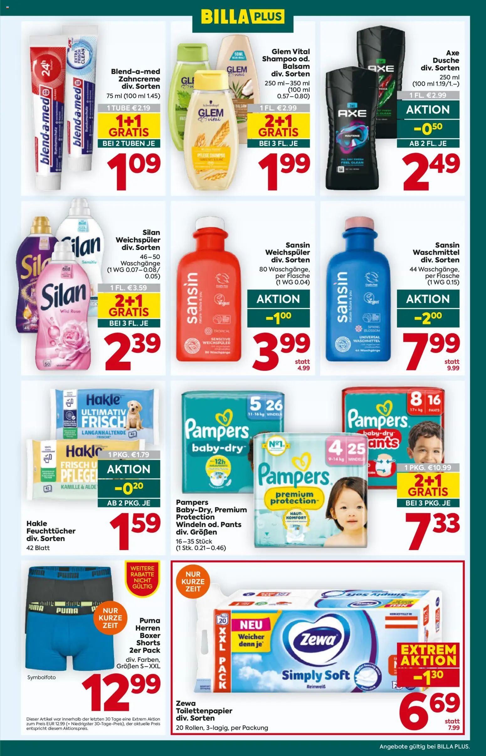 Billa Plus Flugblatt gültig ab 12.02.2026 | Seite: 19 | Produkte: Boxer, Pampers, Shampoo, Waschmittel