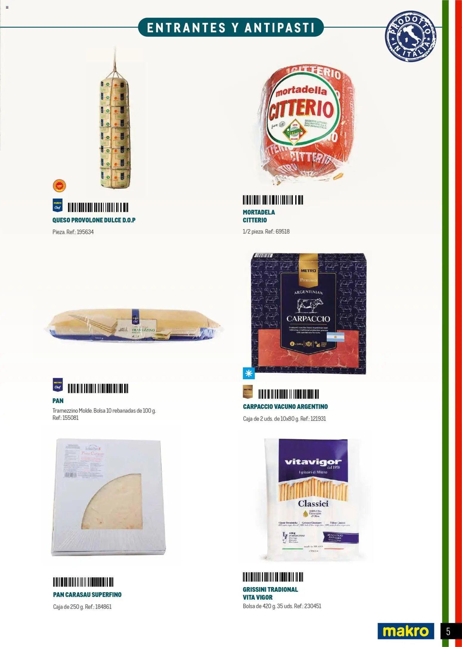 Makro Restaurantes italianos Norte │ válido desde el 27.03.2026 | Página: 5 | Productos: Queso, Pan, Bolsa, Mortadela