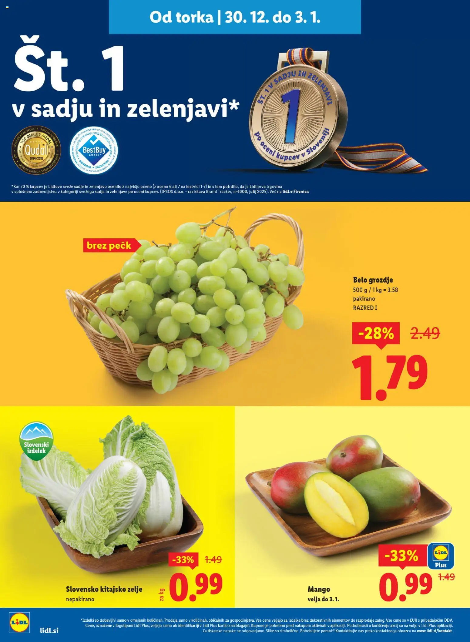 Novi Lidl katalog ponudbe – veljaven od 30.12.2025 | Stran: 4 | Izdelki: Grozdje, Sadje, Mango, Zelje