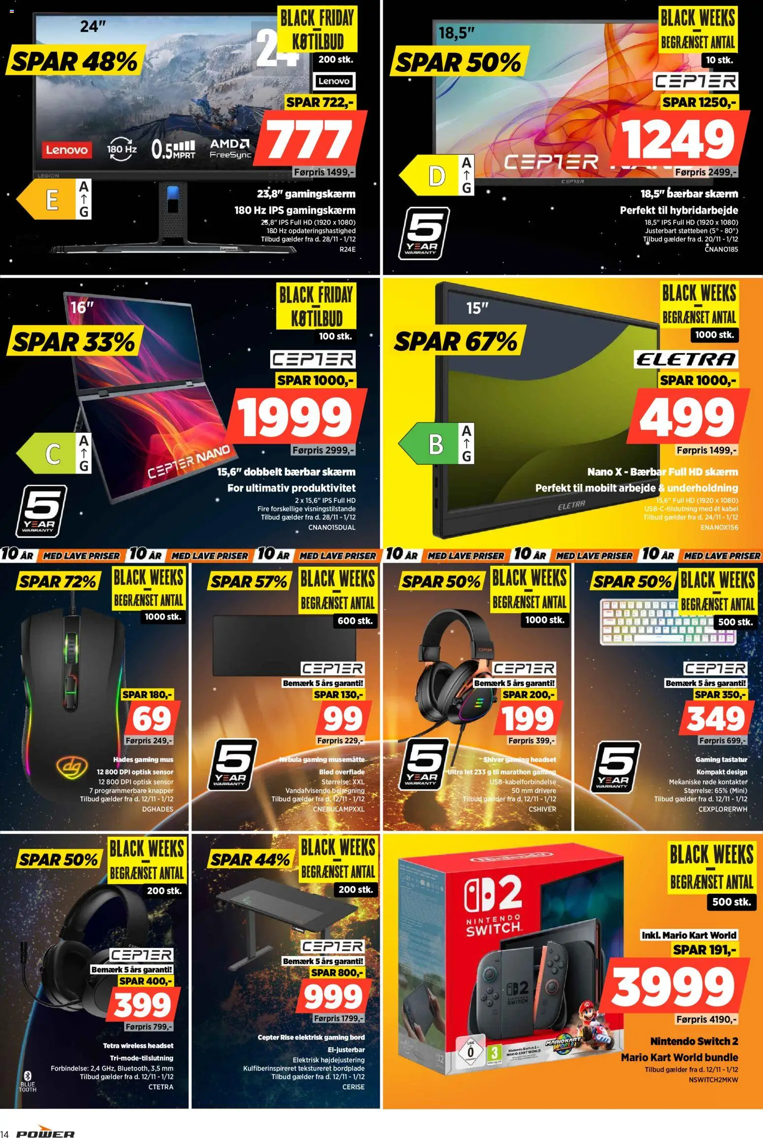 Power tilbudsavis – gyldig fra 28.11.2025 | Side: 14 | Produkter: Skærm, Nintendo Switch, Gaming mus, Kabel