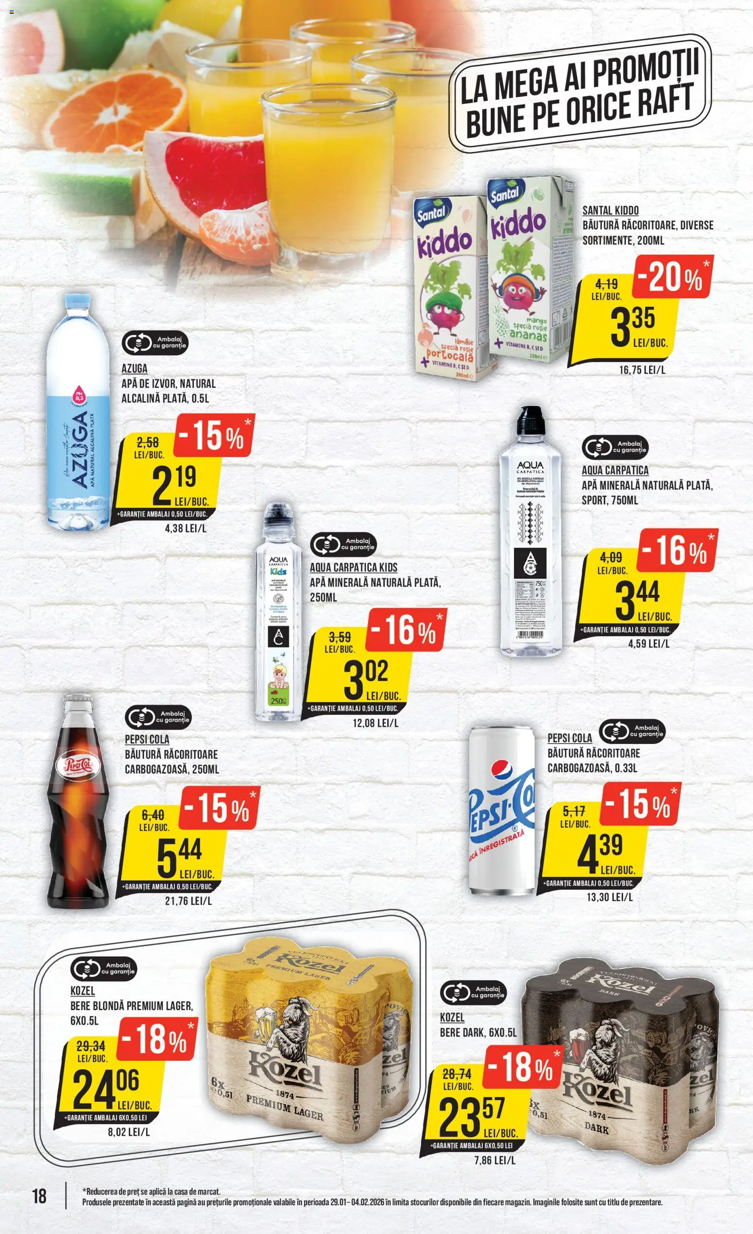 Noul catalog Mega Image – valabil de la 29.01.2026 | Pagină: 18 | Produse: Amerikan servis, Bere, Apă, Mango