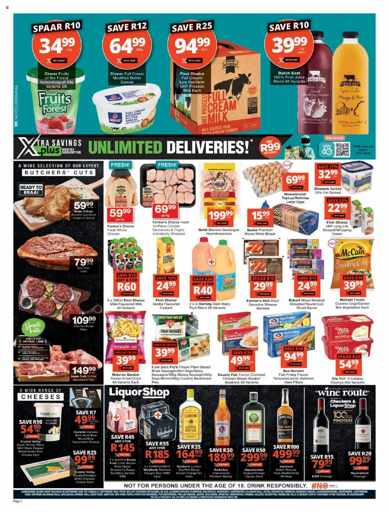 New Checkers catalogue – valid from 08.09.2025 | Page: 2 | Products: Bread, Fish, Whiskey, Bacon