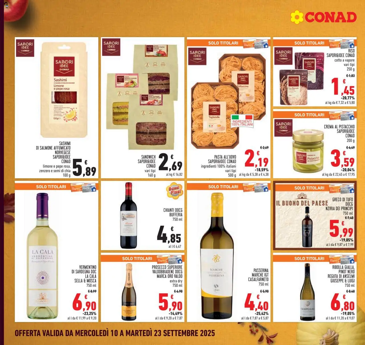 Volantino Conad del 10.09.2025 | Pagina: 12 | Prodotti: Salmone affumicato, Crema, Salmone, Prosecco