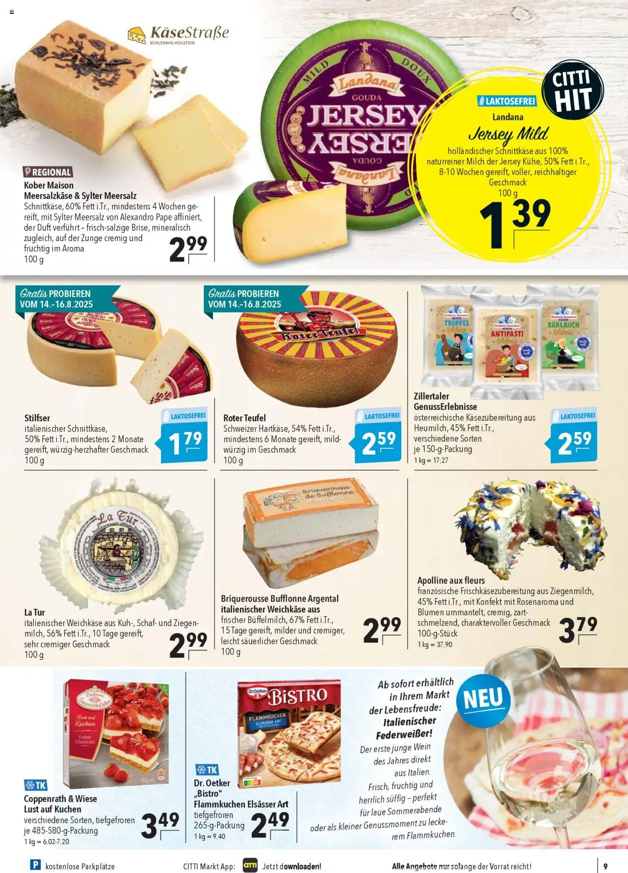 CITTI Markt Prospekt 	 - gültig ab dem 13.08.2025 | Seite: 9 | Produkte: Milch, Gouda, Blumen, Wein