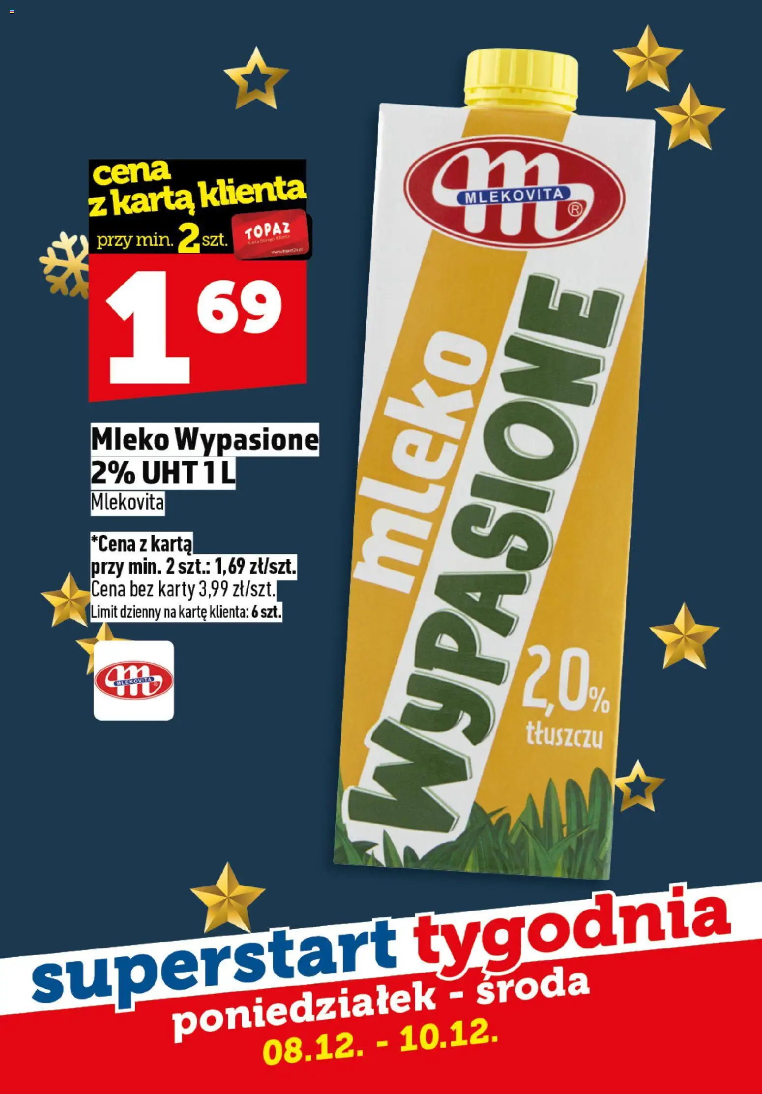 Topaz Gazetka - Superstart tygodnia od 08.12.2025 | Strona: 2 | Produkty: Karta, Mleko wypasione, Mleko