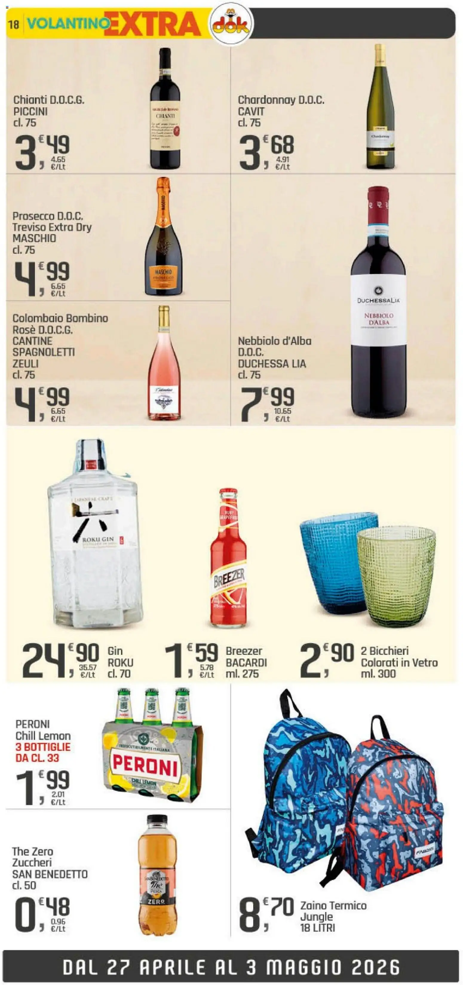 Volantino DOK del 20.04.2026 | Pagina: 18 | Prodotti: Gin, Prosecco, Zaino, The