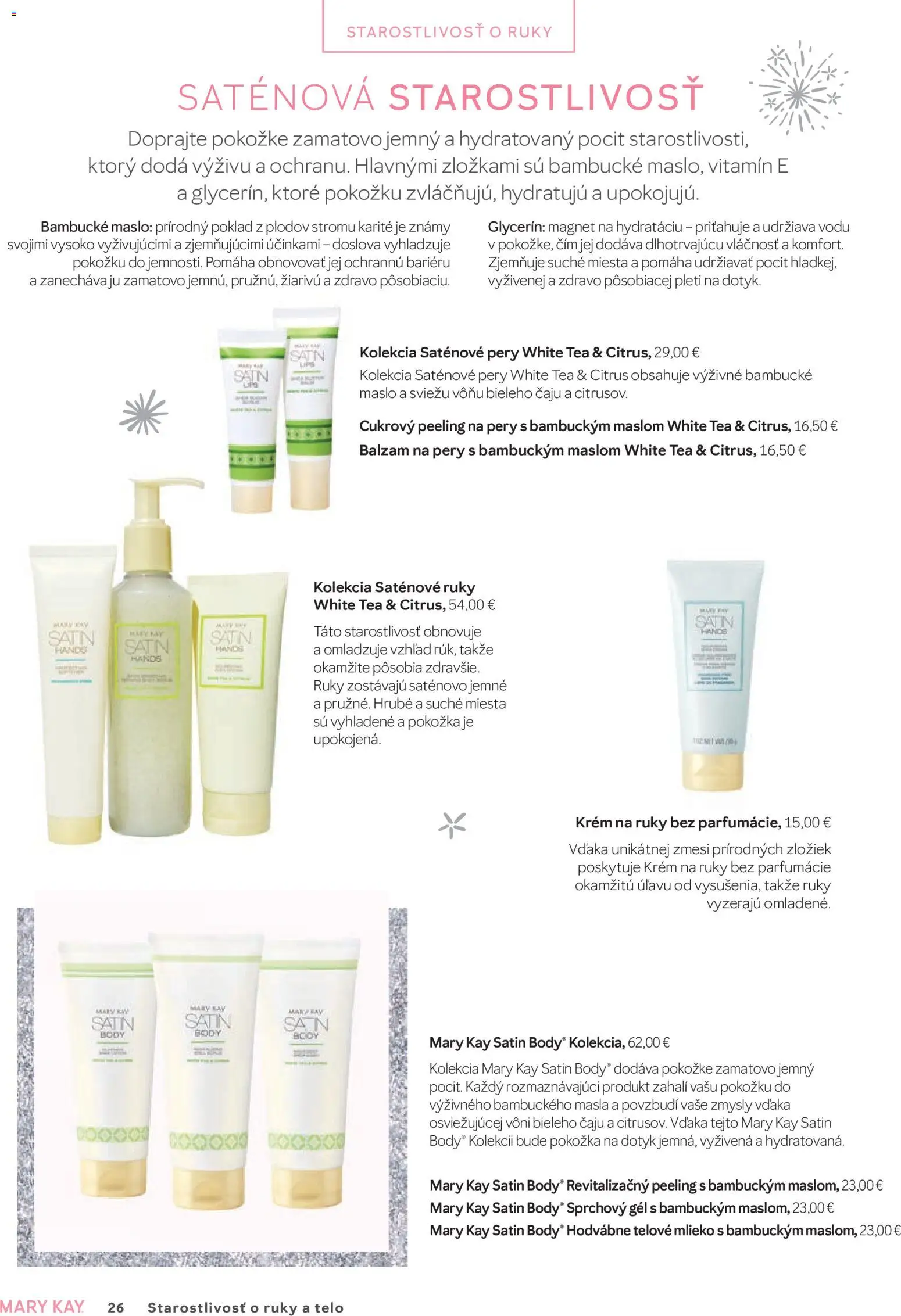 Nové Mary Kay akcie – leták je platný od 01.01.2026 | Strana: 26 | Produkty: Maslo, Peeling, Krém na ruky, Krém