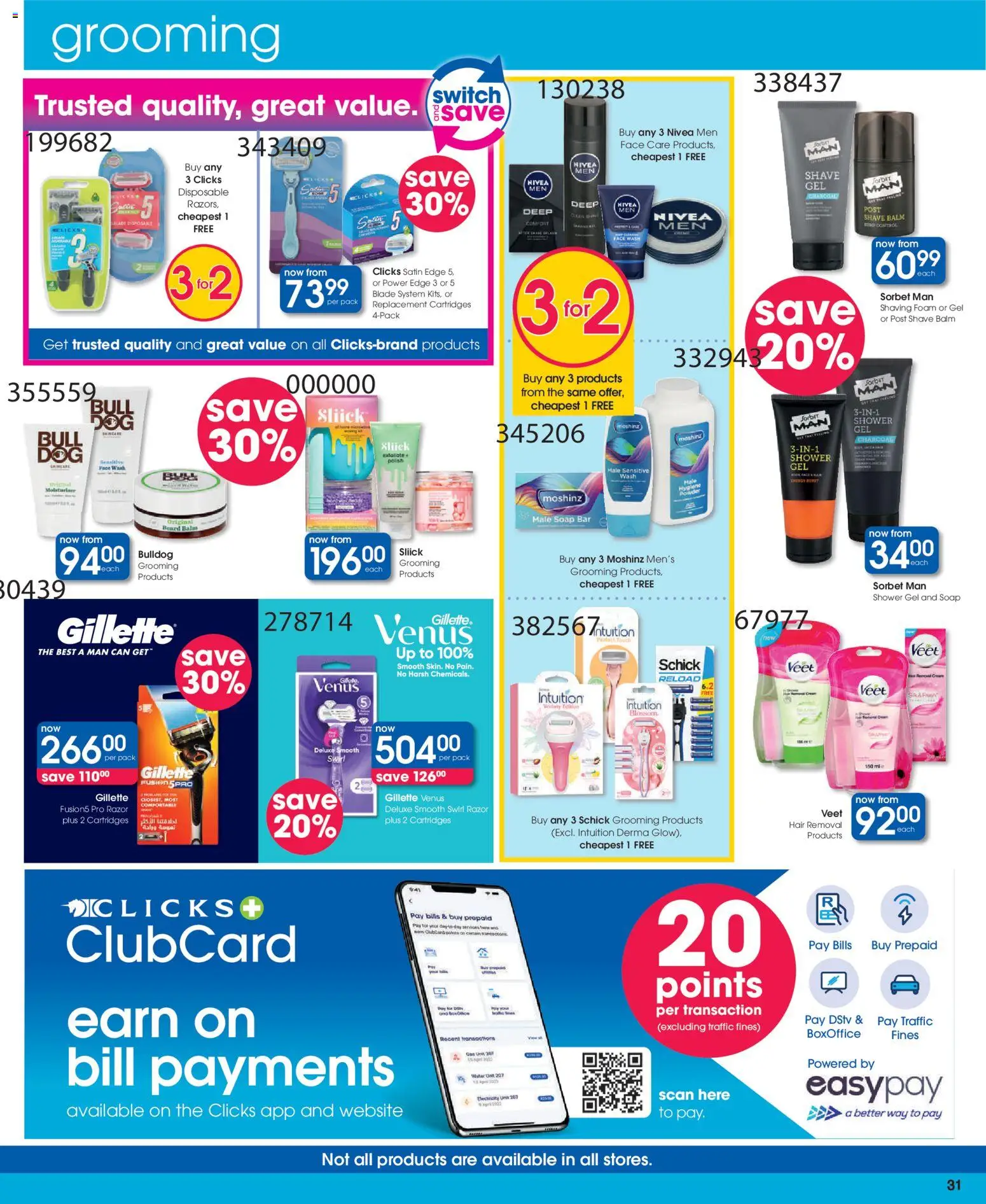New Clicks catalogue – valid from 13.01.2026 | Page: 31 | Products: Shower, Shaving foam, Soap, Shower gel