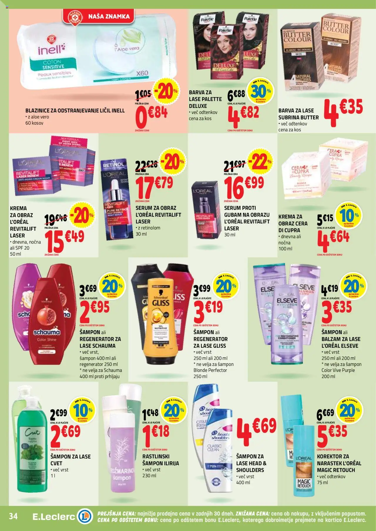 E.leclerc katalog │ velja od 13.08.2025 | Stran: 34 | Izdelki: Korektor, Balzam za lase, Krema, Barva