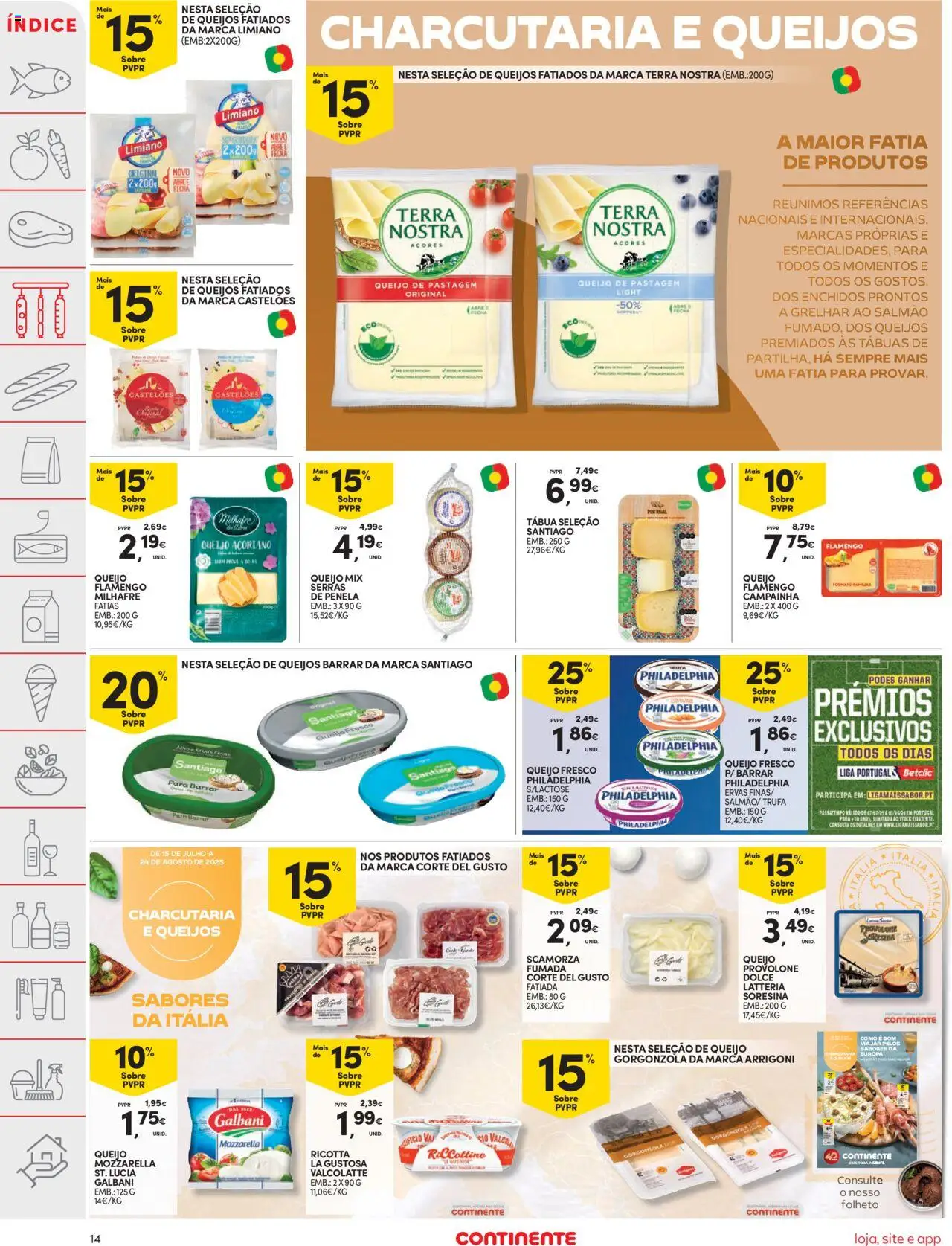 Continente folheto │ válido de 19.08.2025 | Página: 14 | Produtos: Tábua, Campainha, Salmão, Queijo