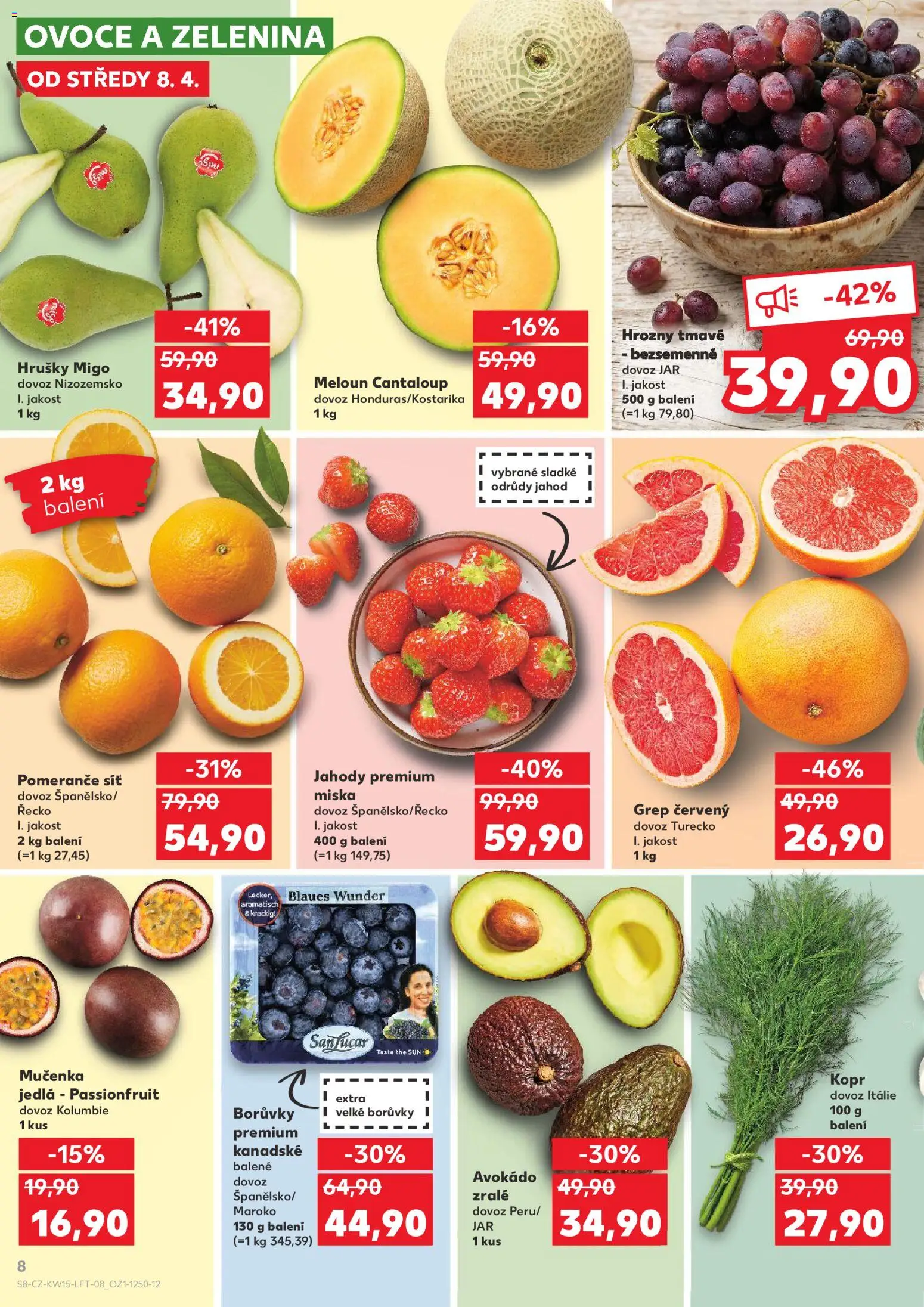 Kaufland leták od 08.04.2026 | Strana: 8 | Produkty: Kopr, Pomeranče, Síť, Avokádo