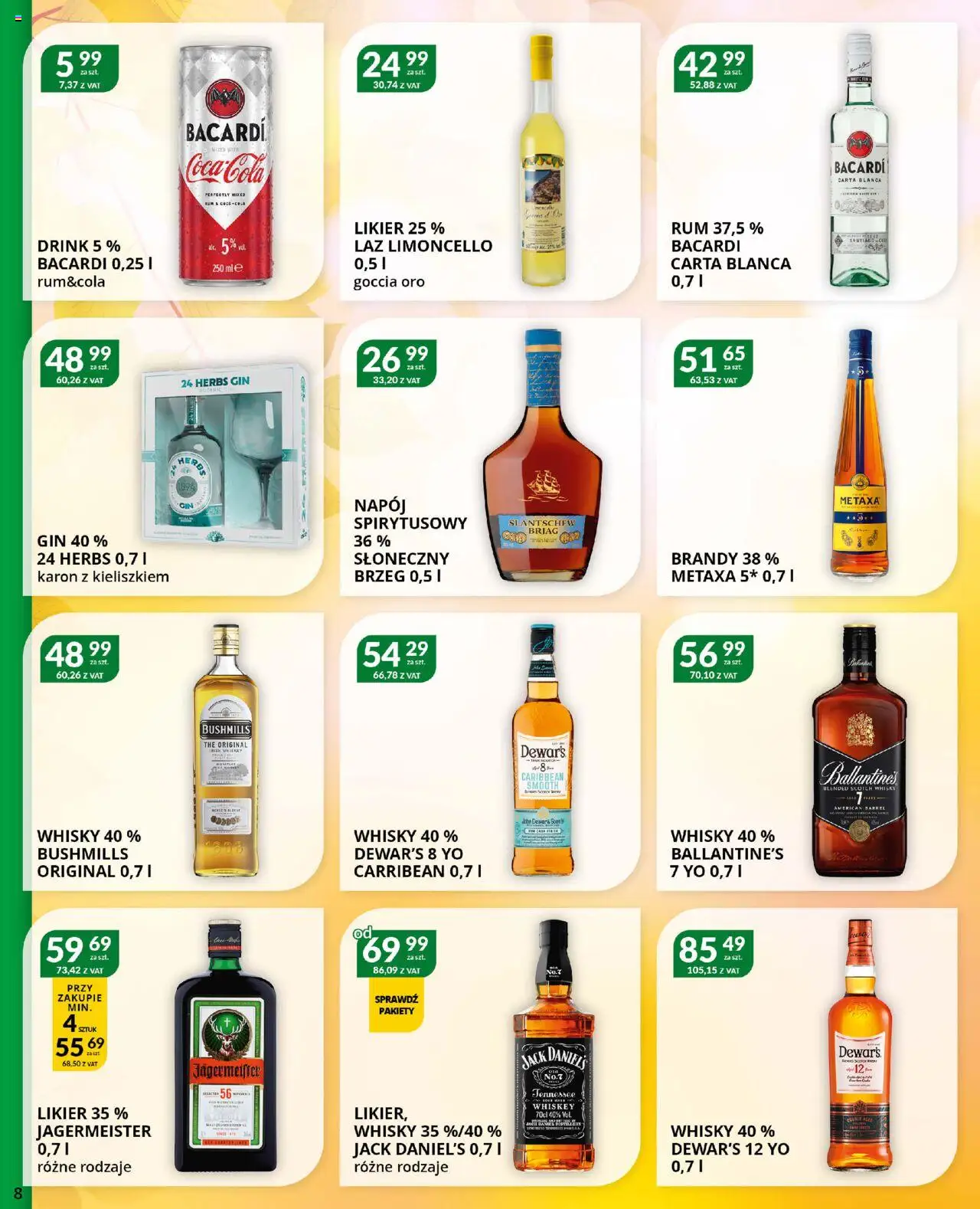 Eurocash Gazetka - Katalog Alkoholowy C&C od 01.10.2025 | Strona: 8 | Produkty: Jagermeister, Limoncello, Rum, Gin