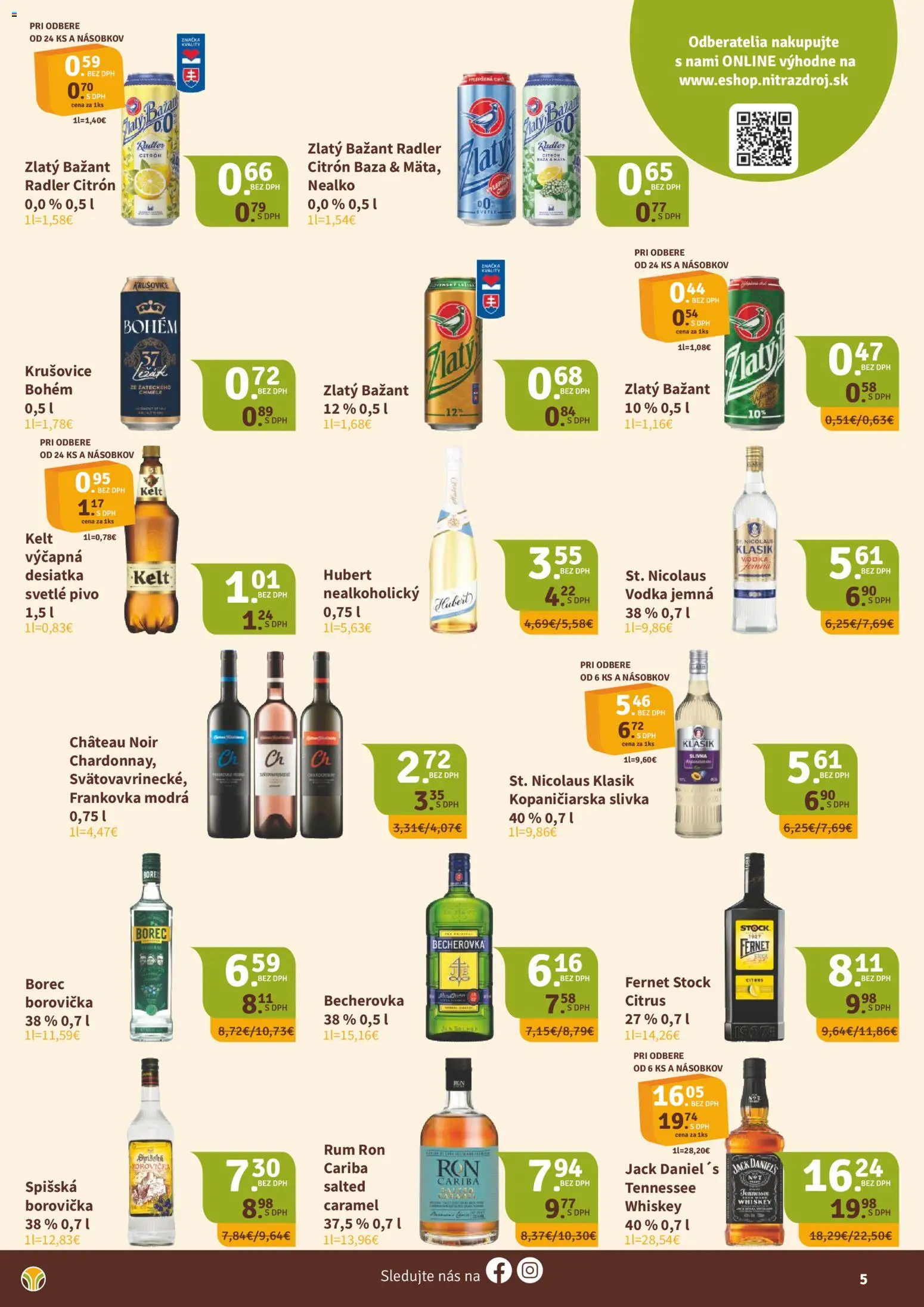 Nové Nitrazdroj akcie – leták je platný od 01.12.2025 | Strana: 5 | Produkty: Pivo, Zlatý Bažant, Vodka, Rum