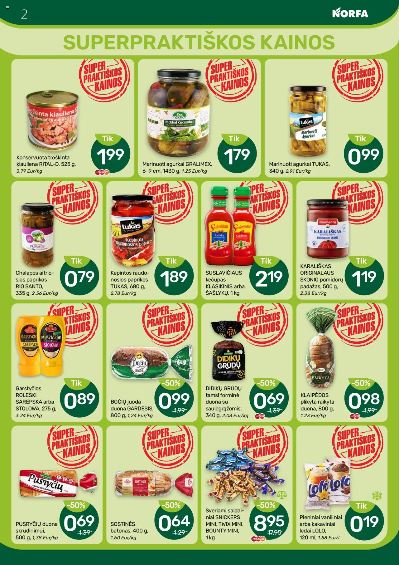 NORFA - Leidinys│galioja nuo 24.07.2025 | Puslapis: 2 | Prekių: Agurkai, Ledai, Duona, Kiauliena