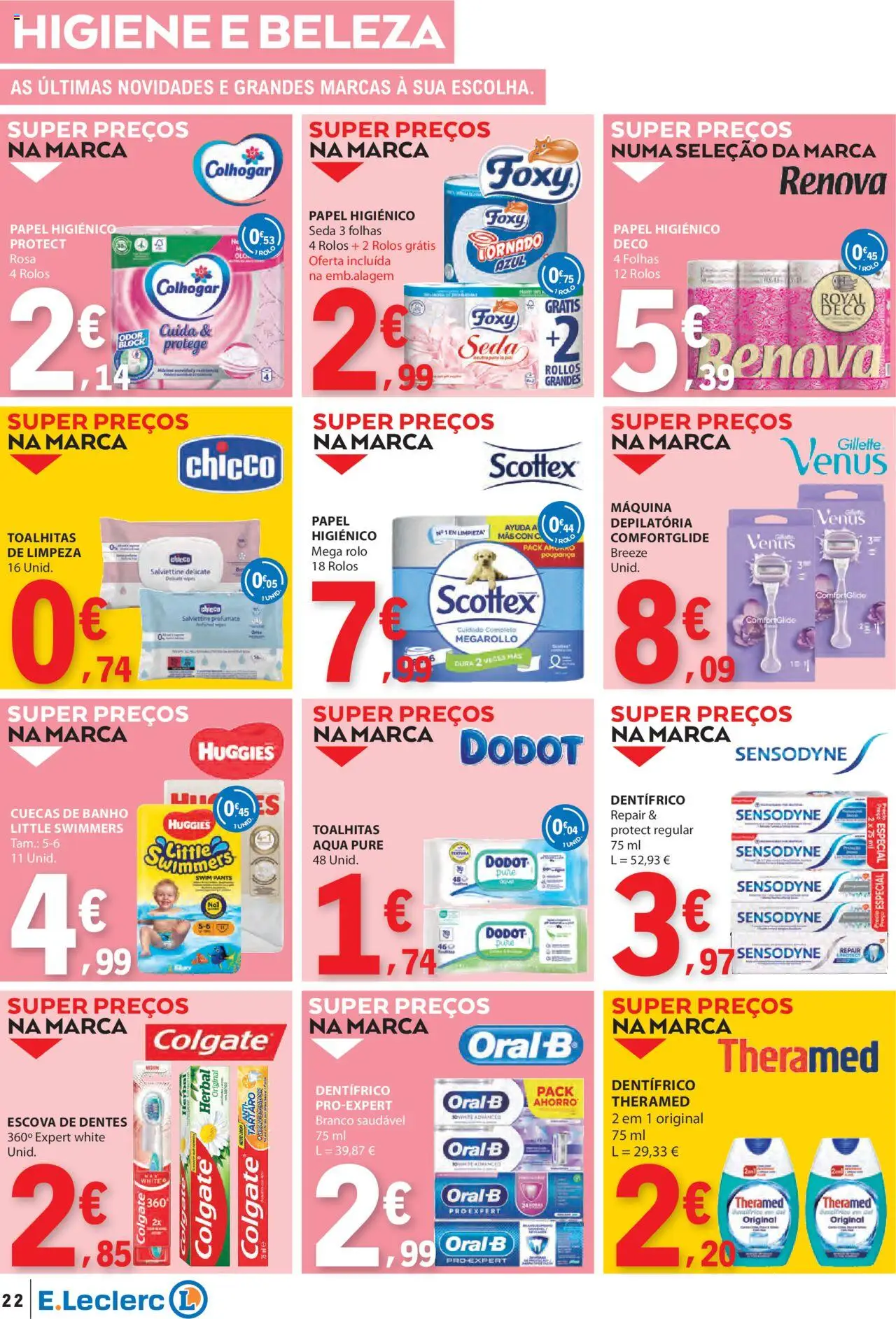 E.Leclerc folheto │ válido de 18.09.2025 | Página: 22 | Produtos: Papel higiénico, Escova de dentes, Banho, Cuecas