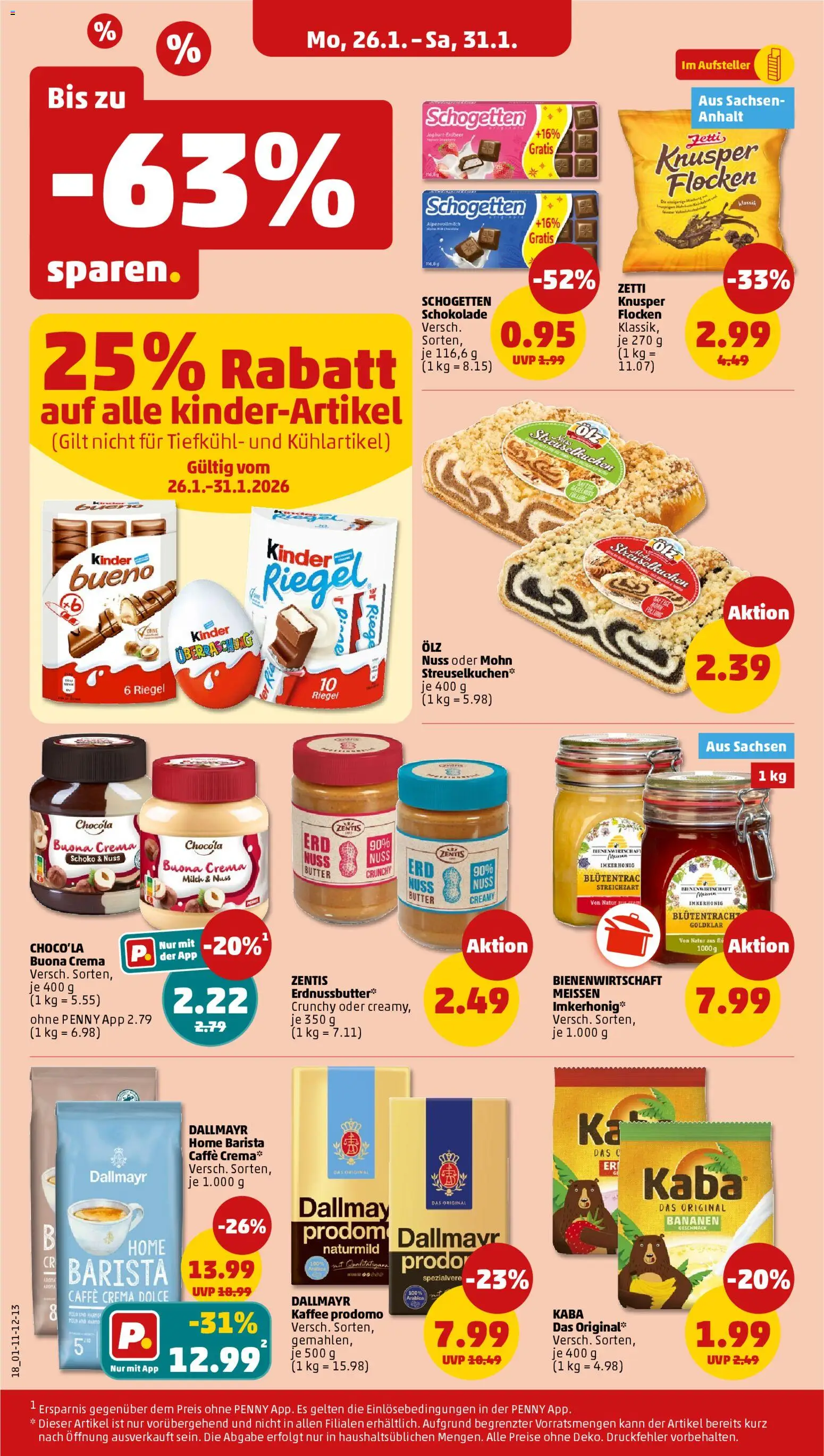 Penny Prospekt 	 – gültig ab 26.01.2026 | Seite: 20 | Produkte: Kaffee, Bananen, Schogetten, Flocken