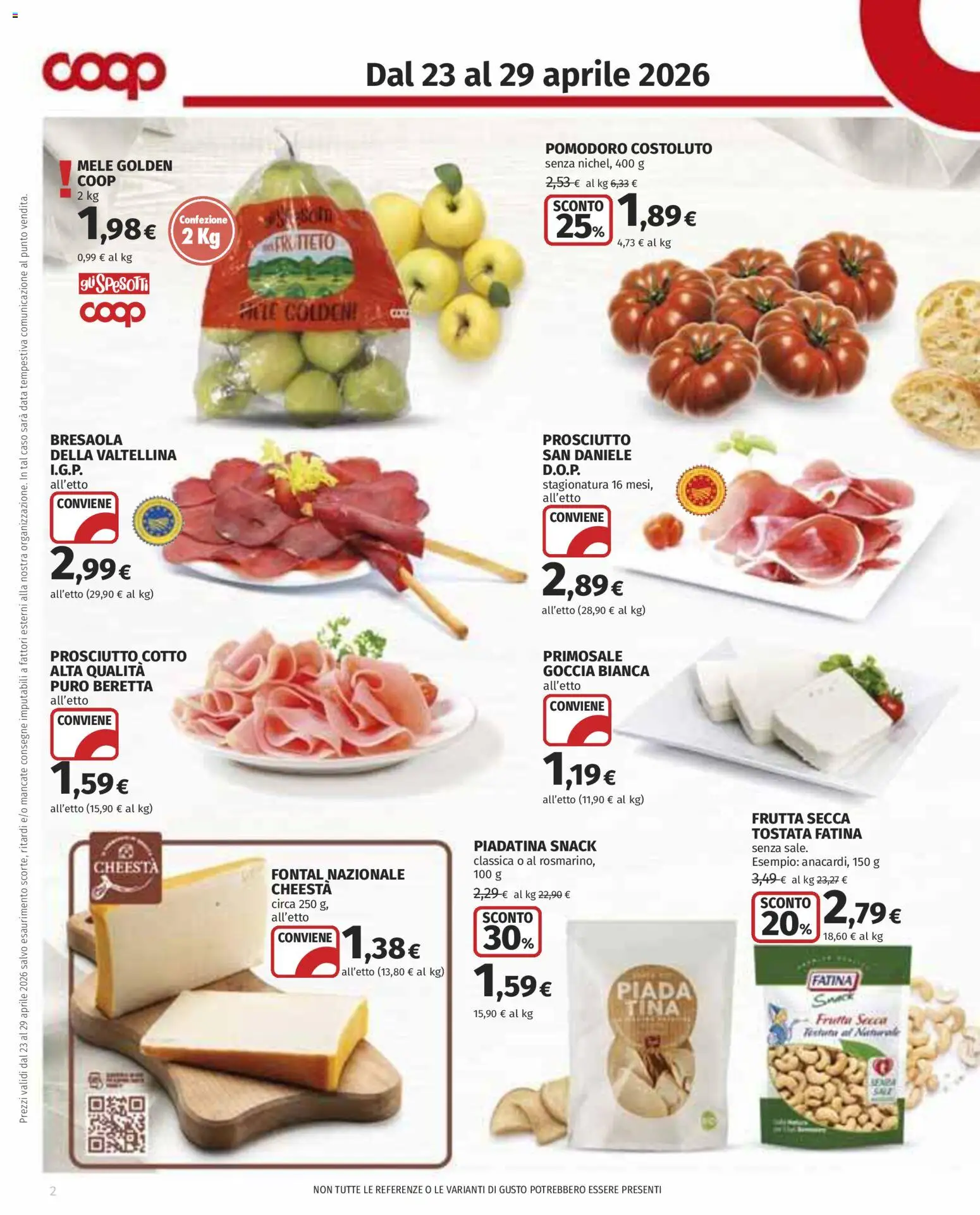 Volantino COOP del 16.04.2026 | Pagina: 2 | Prodotti: Prosciutto Cotto, Mele, Pomodoro, Data