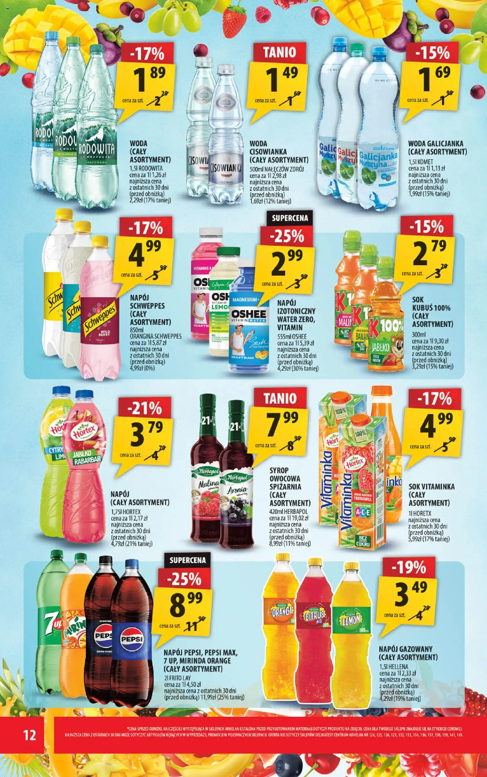 Arhelan Gazetka od 27.02.2026 | Strona: 12 | Produkty: Pepsi, Delikatesy, Sok, Woda