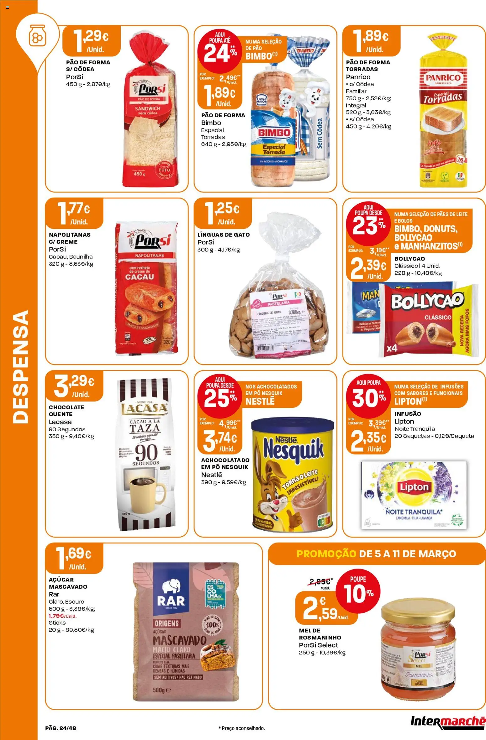 Intermarché folheto │ válido de 05.03.2026 | Página: 24 | Produtos: Pão de forma, Pão, Chocolate, Creme