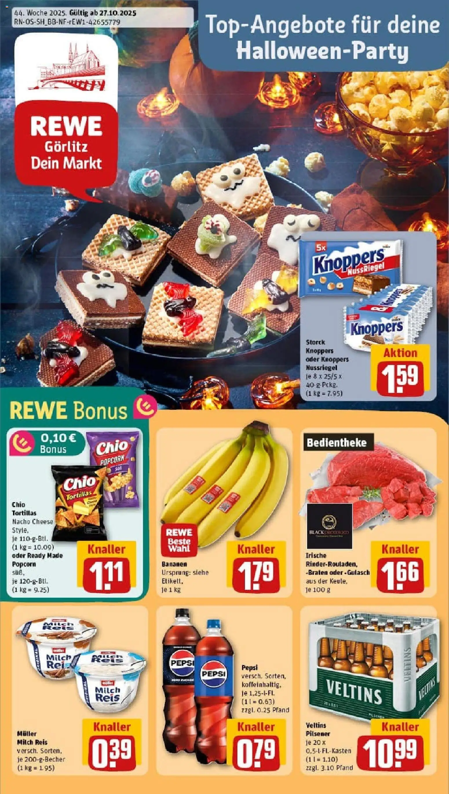 Rewe prospekt Görlitz / Rauschwalde	 – gültig ab 26.10.2025 | Seite: 1 | Produkte: Milch, Bananen, Knoppers, Pepsi