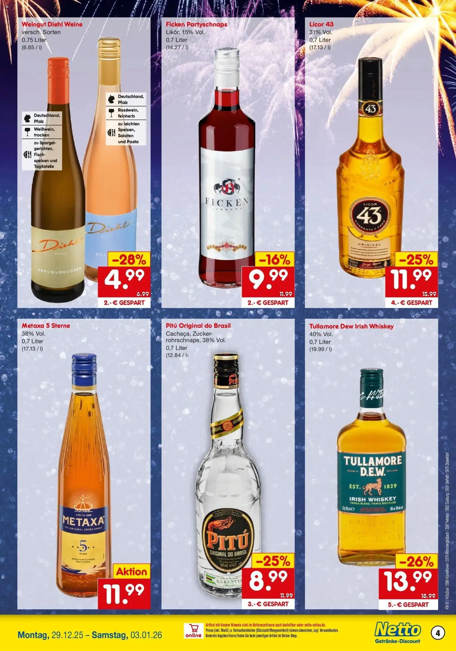 Netto Marken-Discount prospekt Grefrath	 – gültig ab 28.12.2025 | Seite: 4 | Produkte: Metaxa, Zucker, Pasta, Whiskey