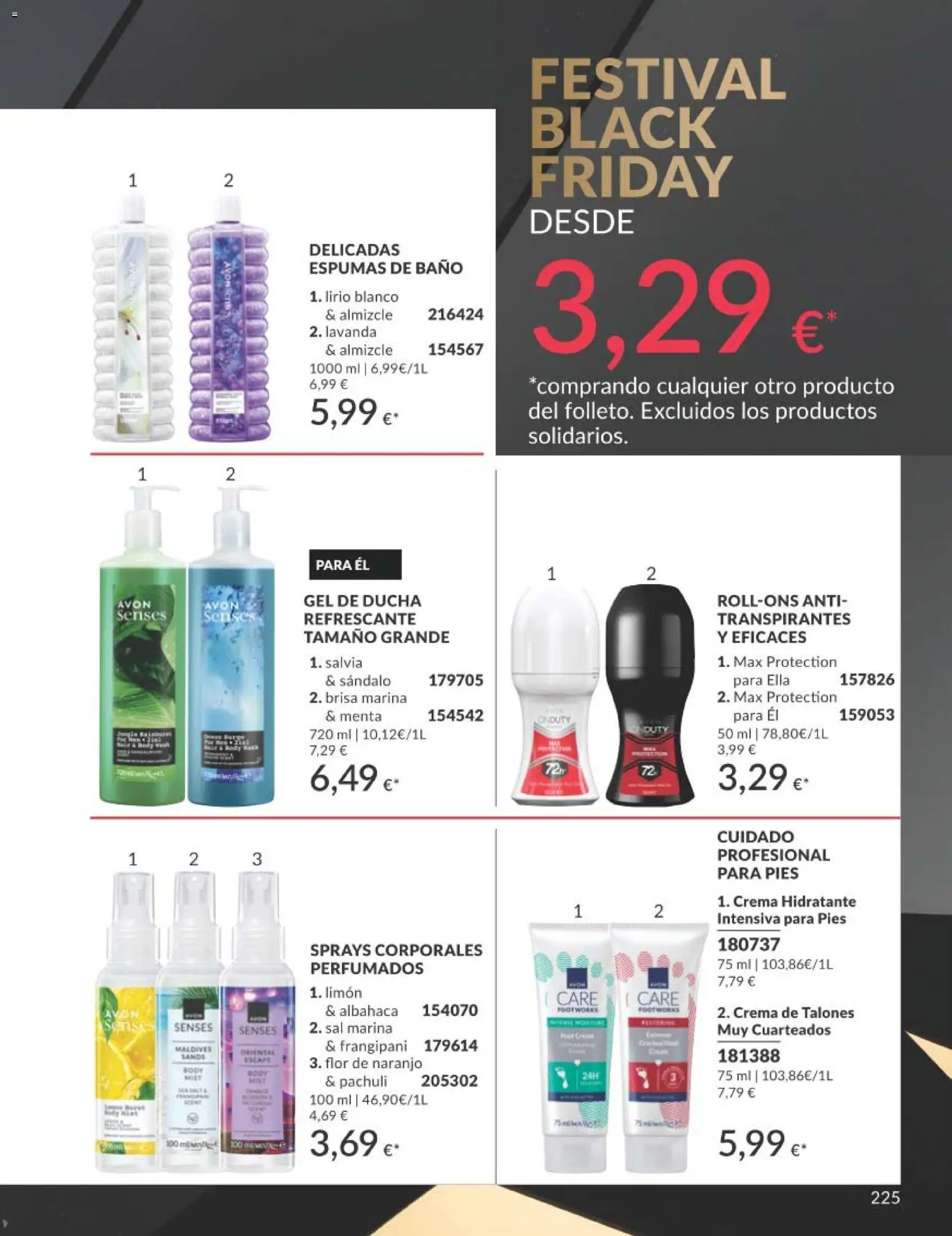Catálogo AVON campaña 11 Black Friday │ válido desde el 01.11.2025 | Página: 225 | Productos: Gel de ducha, Crema, Crema hidratante, Baño