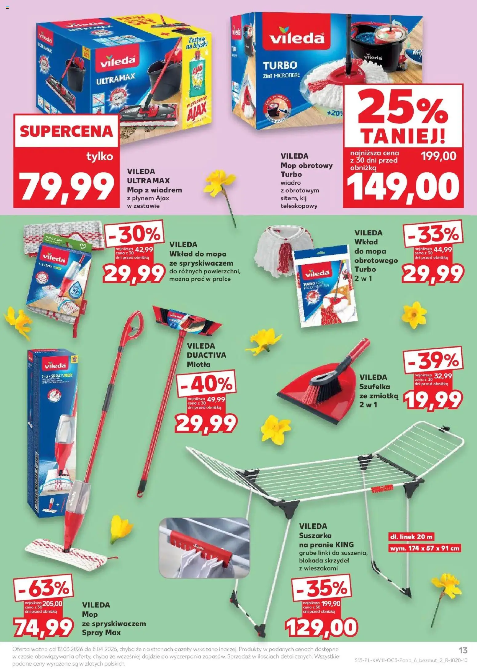 Kaufland gazetka - Dom na Wielkanoc od 12.03.2026 | Strona: 13 | Produkty: Suszarka, Mop obrotowy, Vileda
