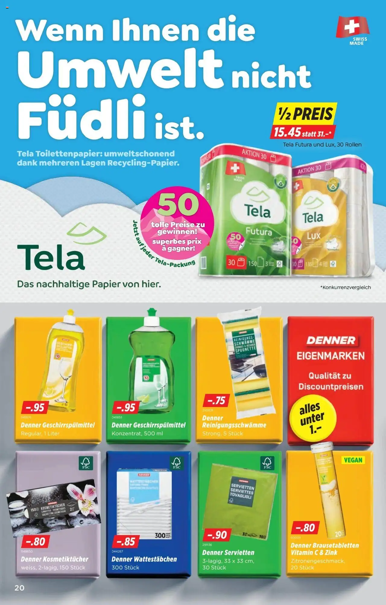 Denner Aktionen – gültig ab 07.10.2025 | Seite: 20 | Produkte: Wattestäbchen, Geschirrspülmittel, Toilettenpapier