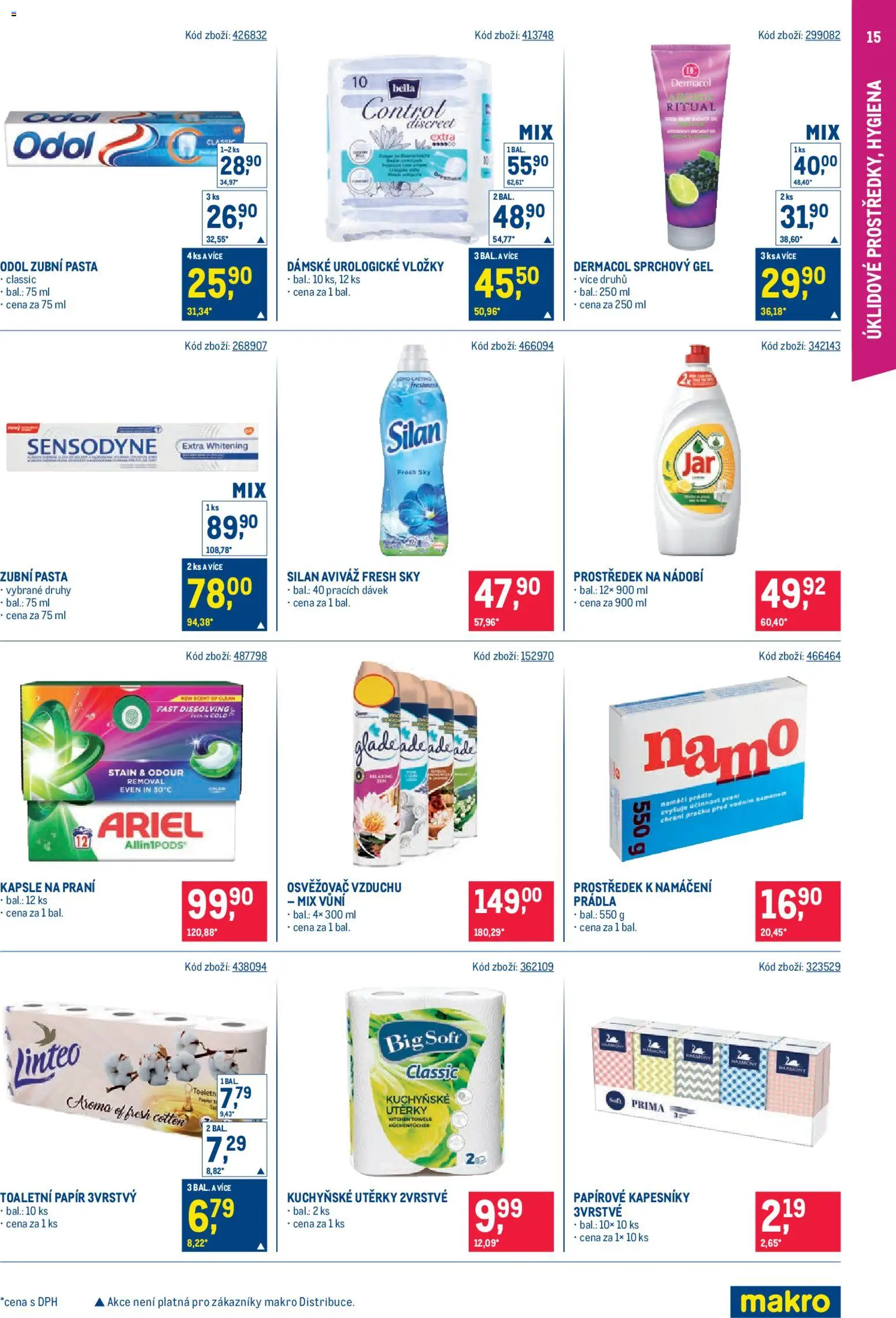 Makro leták - Maloobchod od 19.11.2025 | Strana: 15 | Produkty: Aviváž, Ariel, Osvěžovač vzduchu, Toaletní papír 3vrstvý