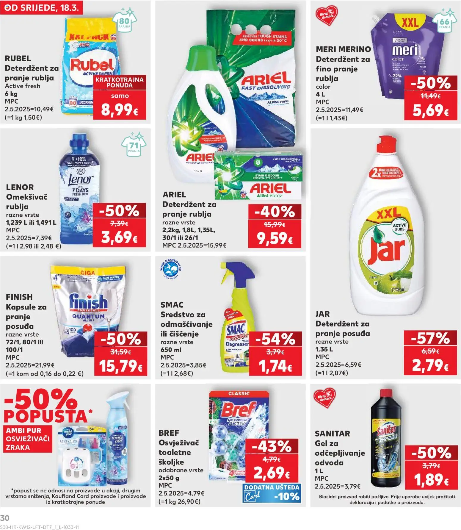 Kaufland katalog | vrijedi od 18.03.2026 | Stranica: 30 | Proizvodi: Rubel, Deterdžent za pranje posuđa, Jar, Lenor