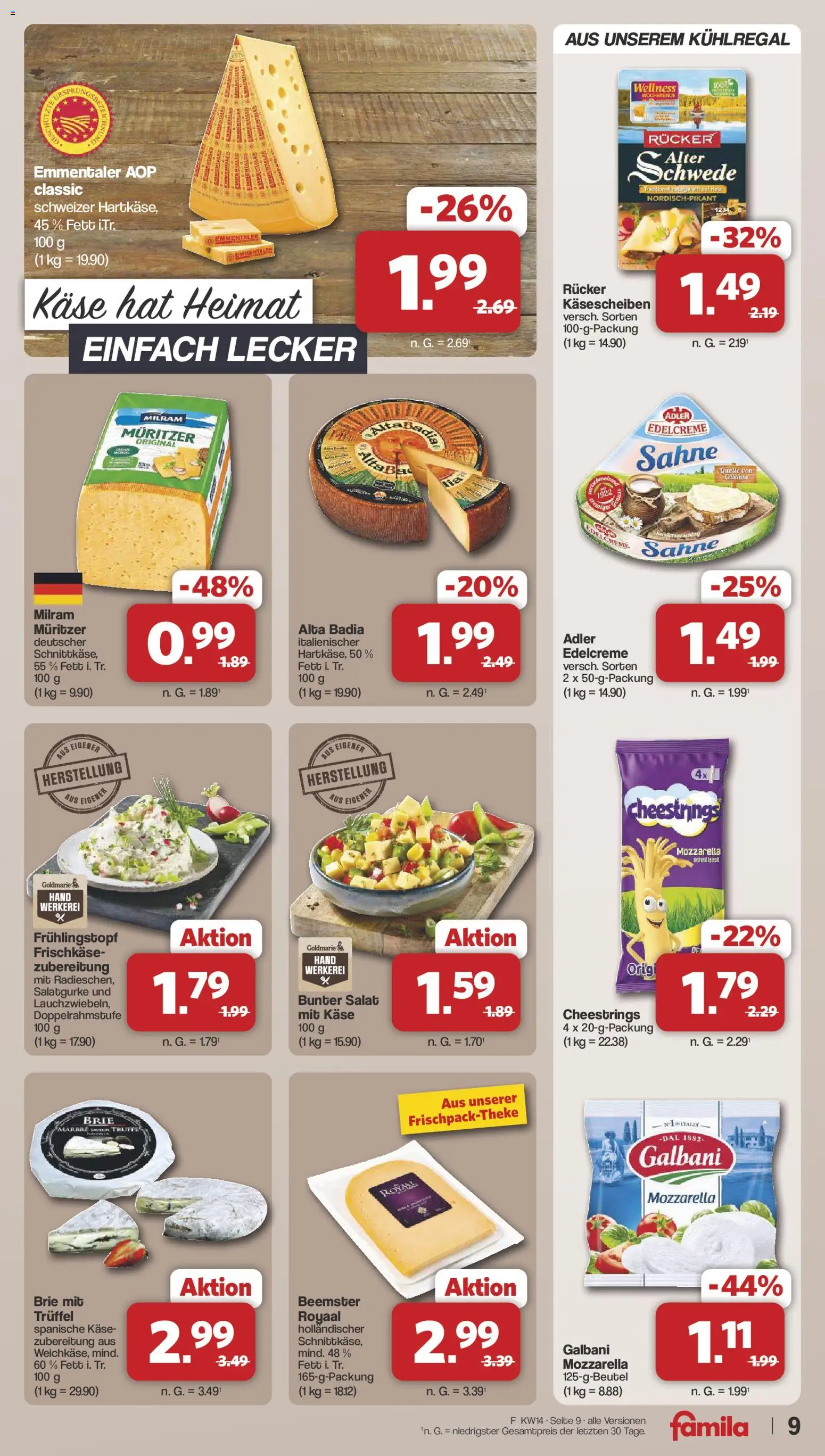 Famila Nordwest Prospekt 	 – gültig ab 30.03.2026 | Seite: 9 | Produkte: Mozzarella, Sahne, Salat, Frischkase