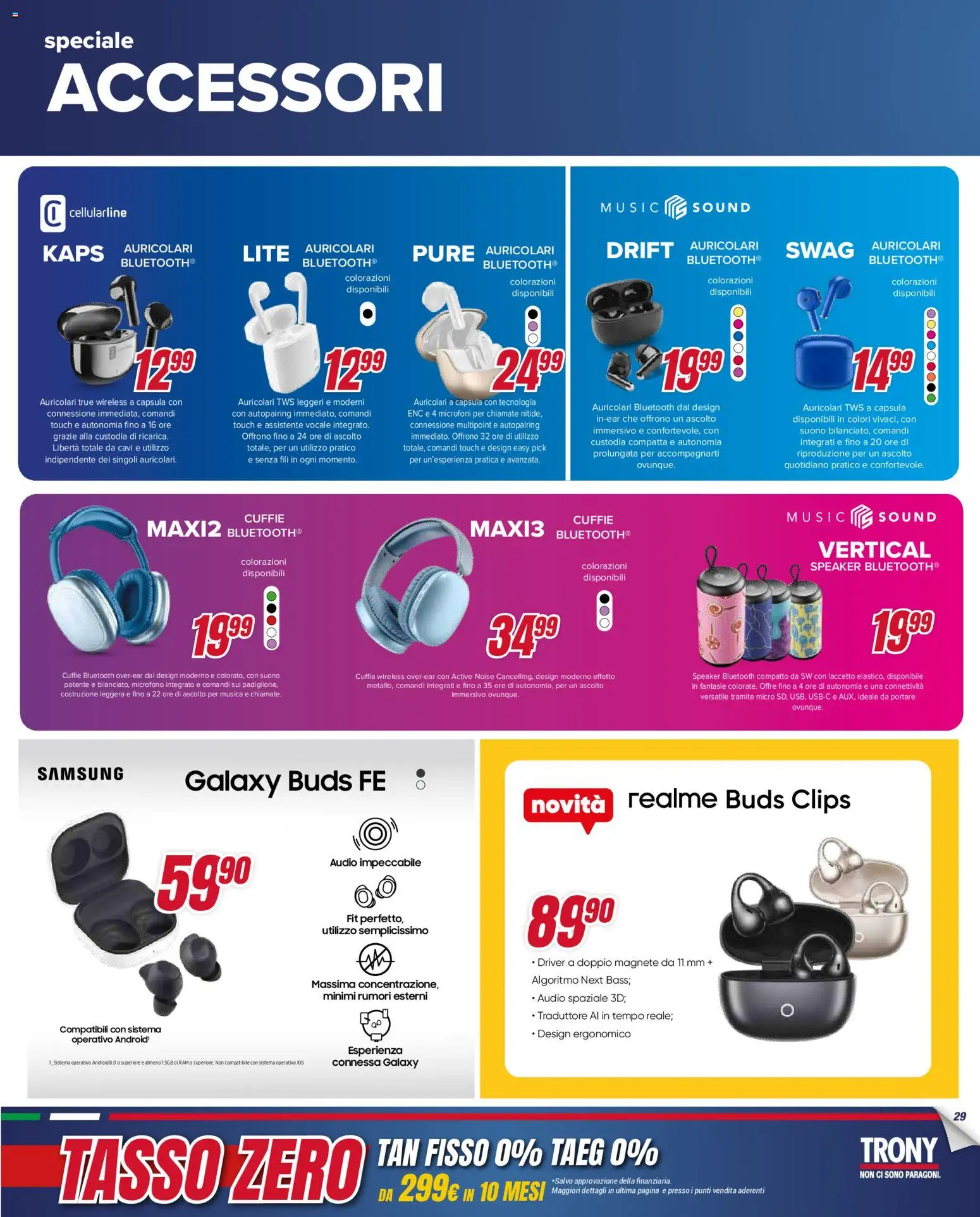 Volantino Trony del 04.12.2025 | Pagina: 29 | Prodotti: Auricolari, Samsung Galaxy, Cuffie, Samsung