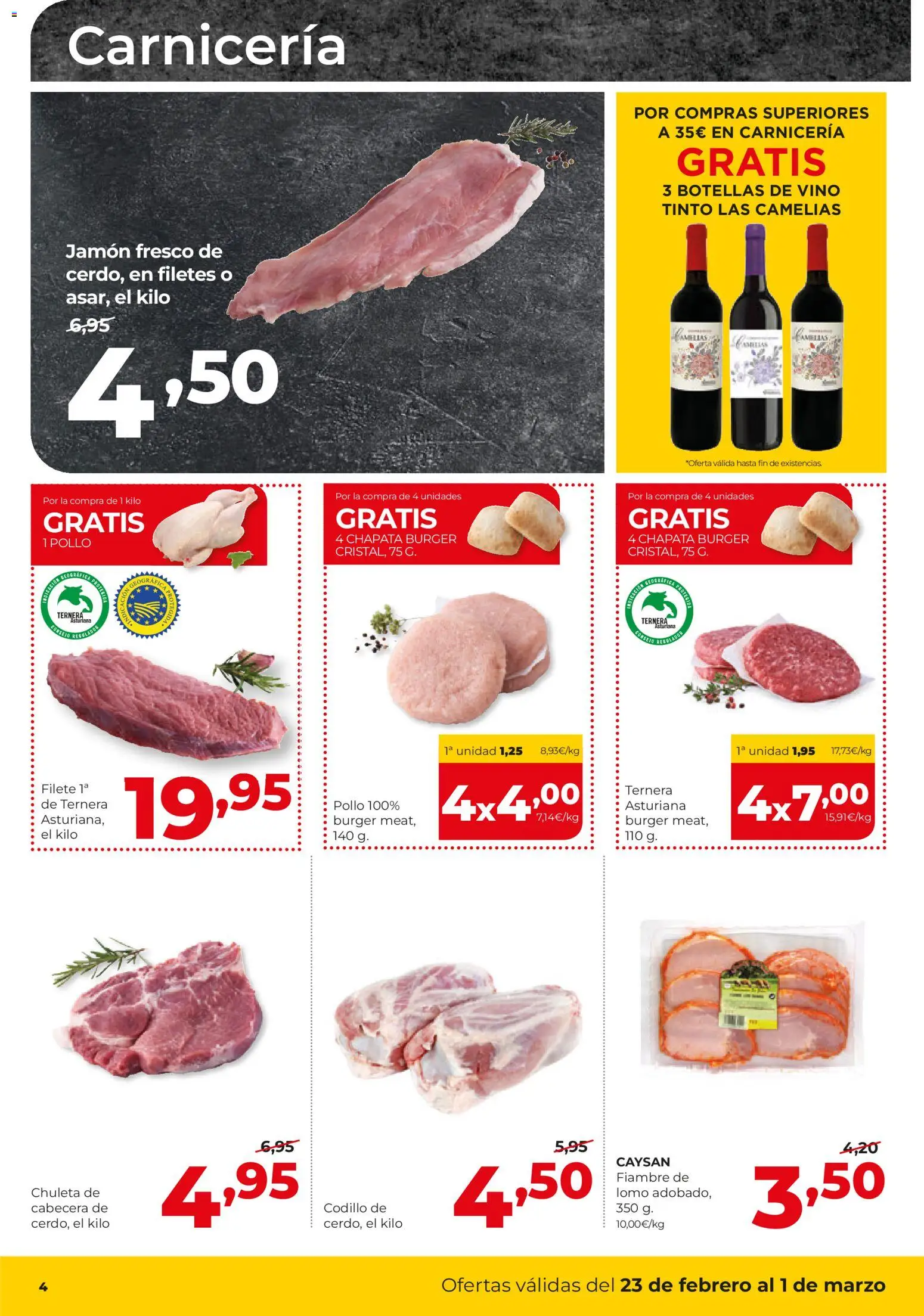 Alimerka folleto Asturias │ válido desde el 23.02.2026 | Página: 4 | Productos: Jamón, Vino, Filete