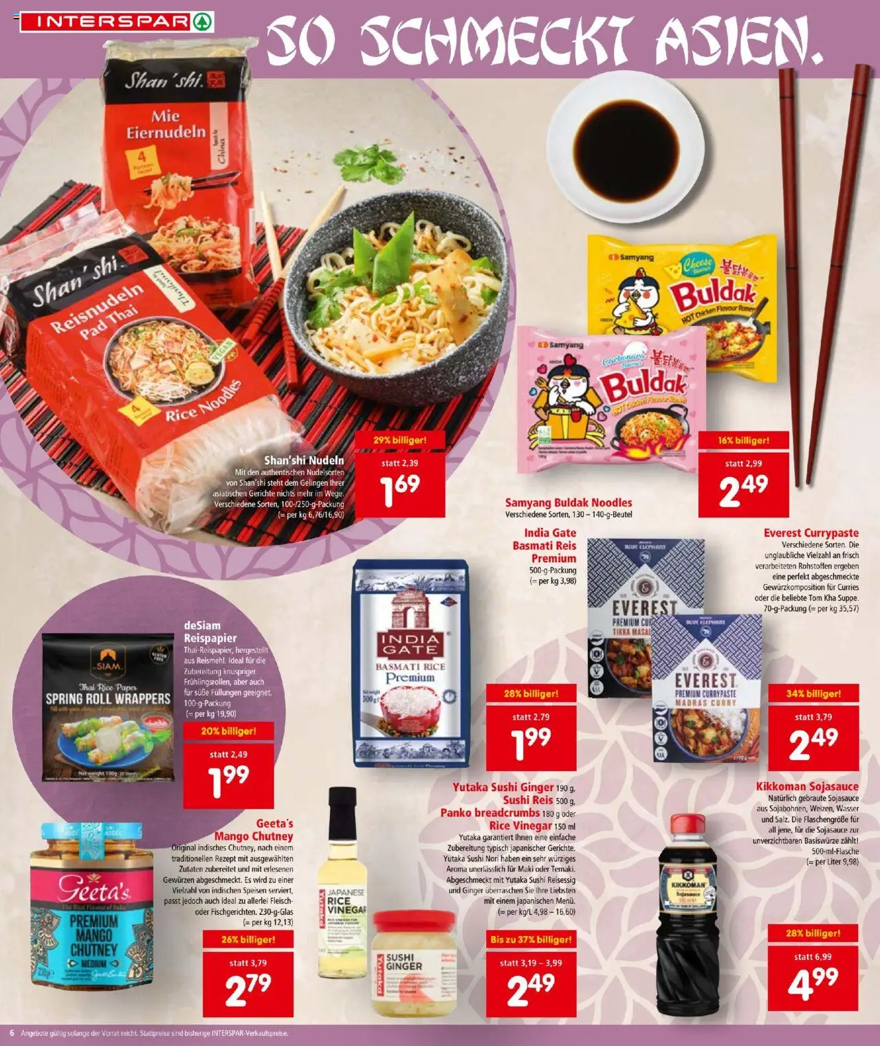 Interspar Flugblatt gültig ab 21.08.2025 | Seite: 6 | Produkte: Wasser, Mango, Reis, Nudeln