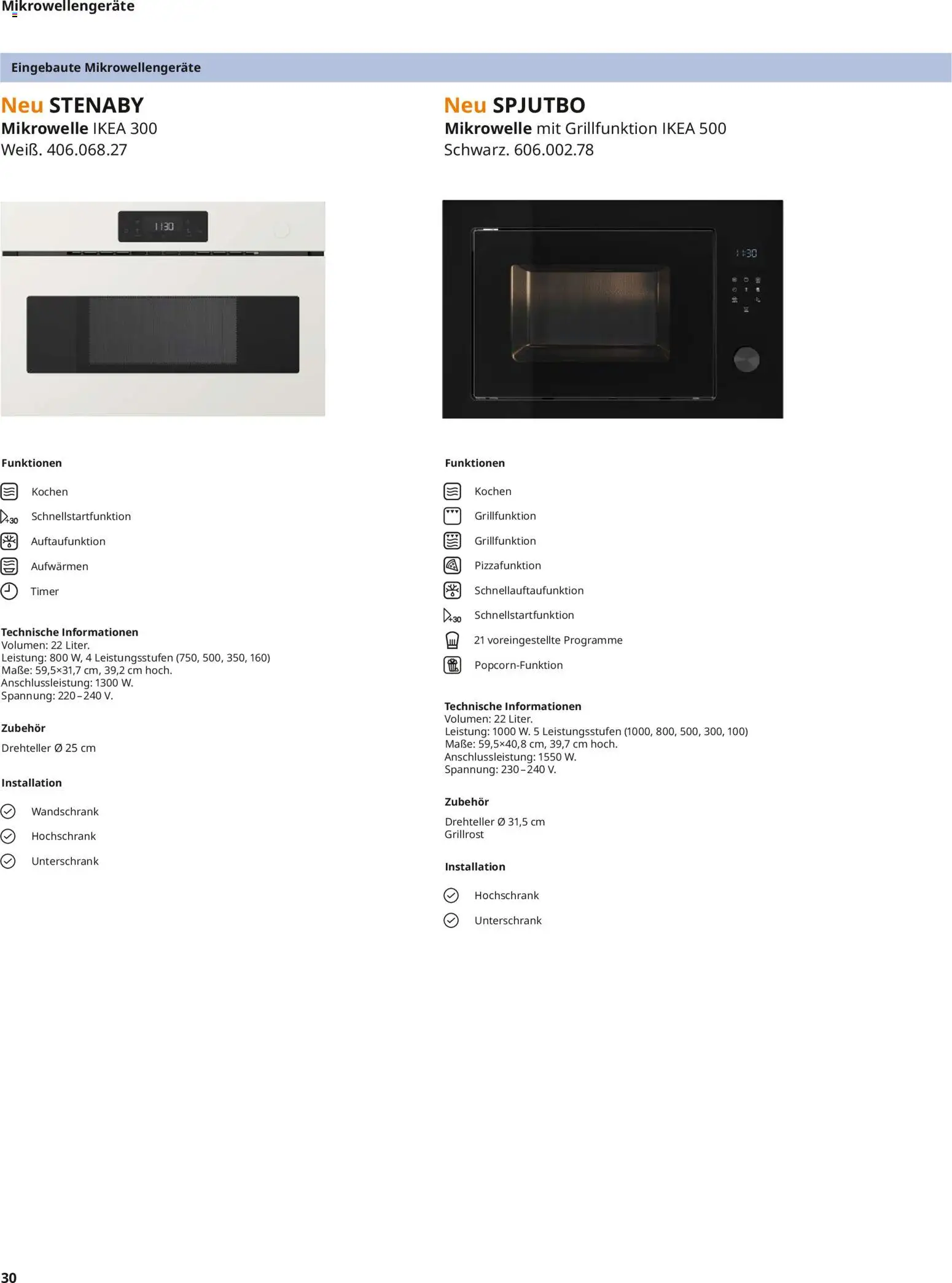 Ikea Elektrogeräte – gültig ab 10.04.2026 | Seite: 30 | Produkte: Mikrowelle, Unterschrank, Hochschrank