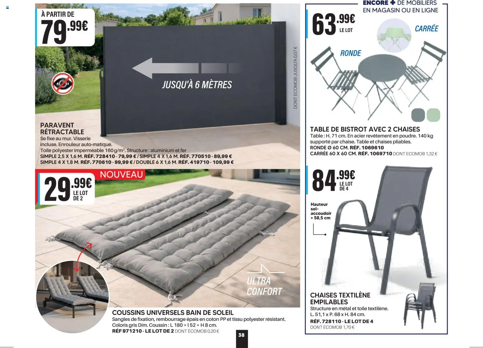 {H1} | Page: 38 | Produits: Paravent, Bain de soleil, Table, Paravent rétractable