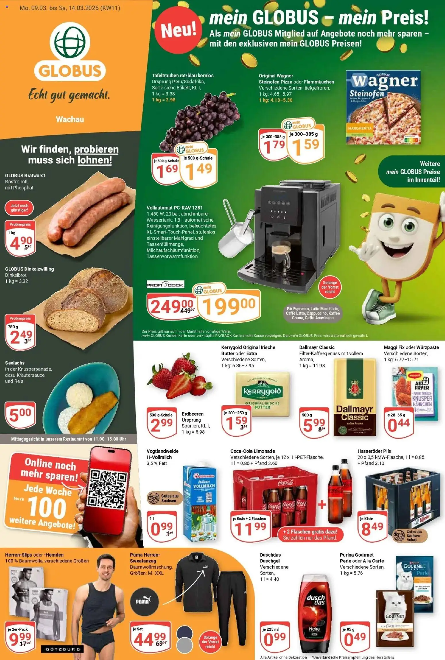Globus prospekt Markkleeberg	 – gültig ab 09.03.2026 | Seite: 1 | Produkte: Bratwurst, Limonade, Erdbeeren, Uhr