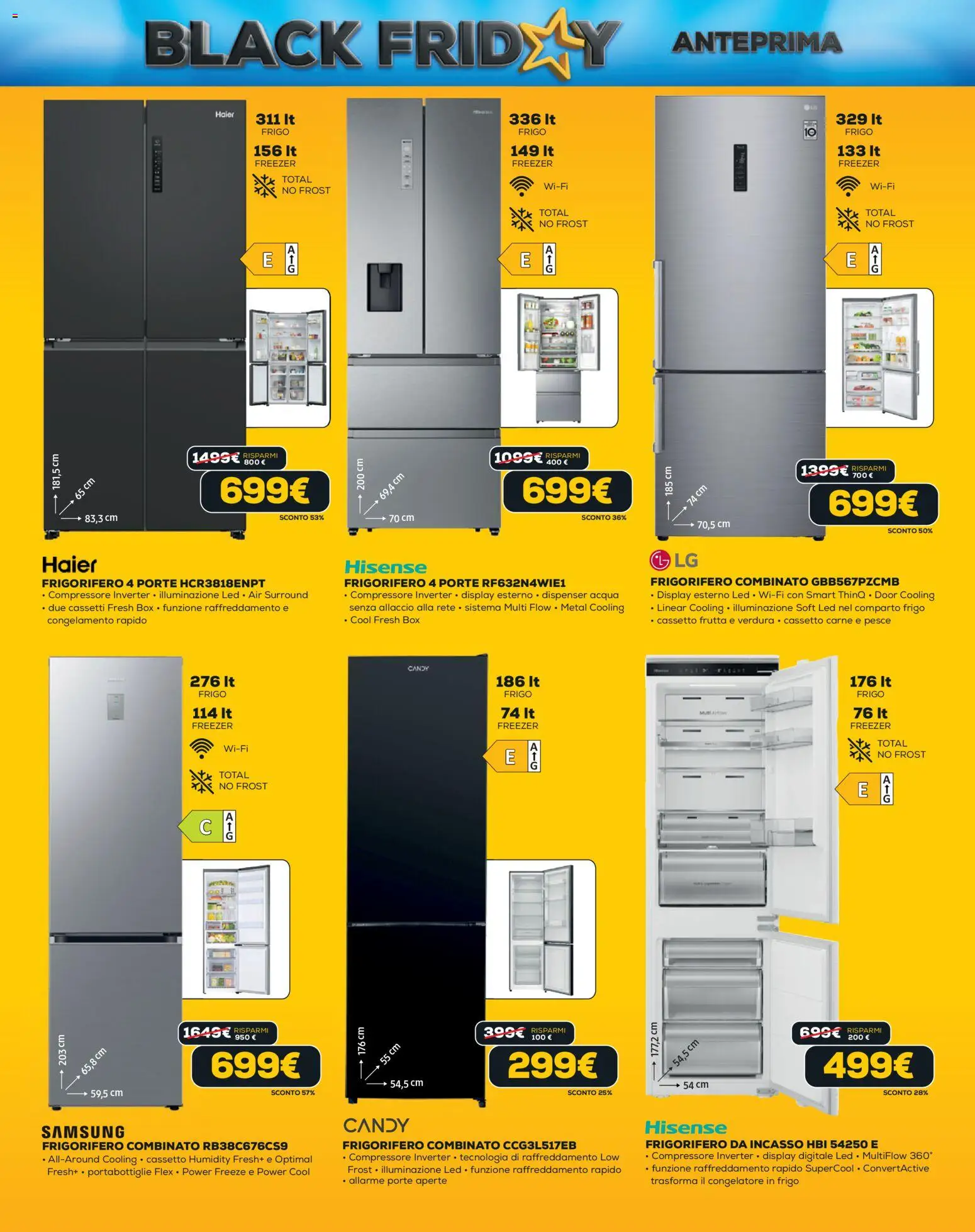 Volantino Euronics del 31.10.2025 | Pagina: 11 | Prodotti: Pesce, Acqua, Frigorifero da incasso, Frigorifero combinato