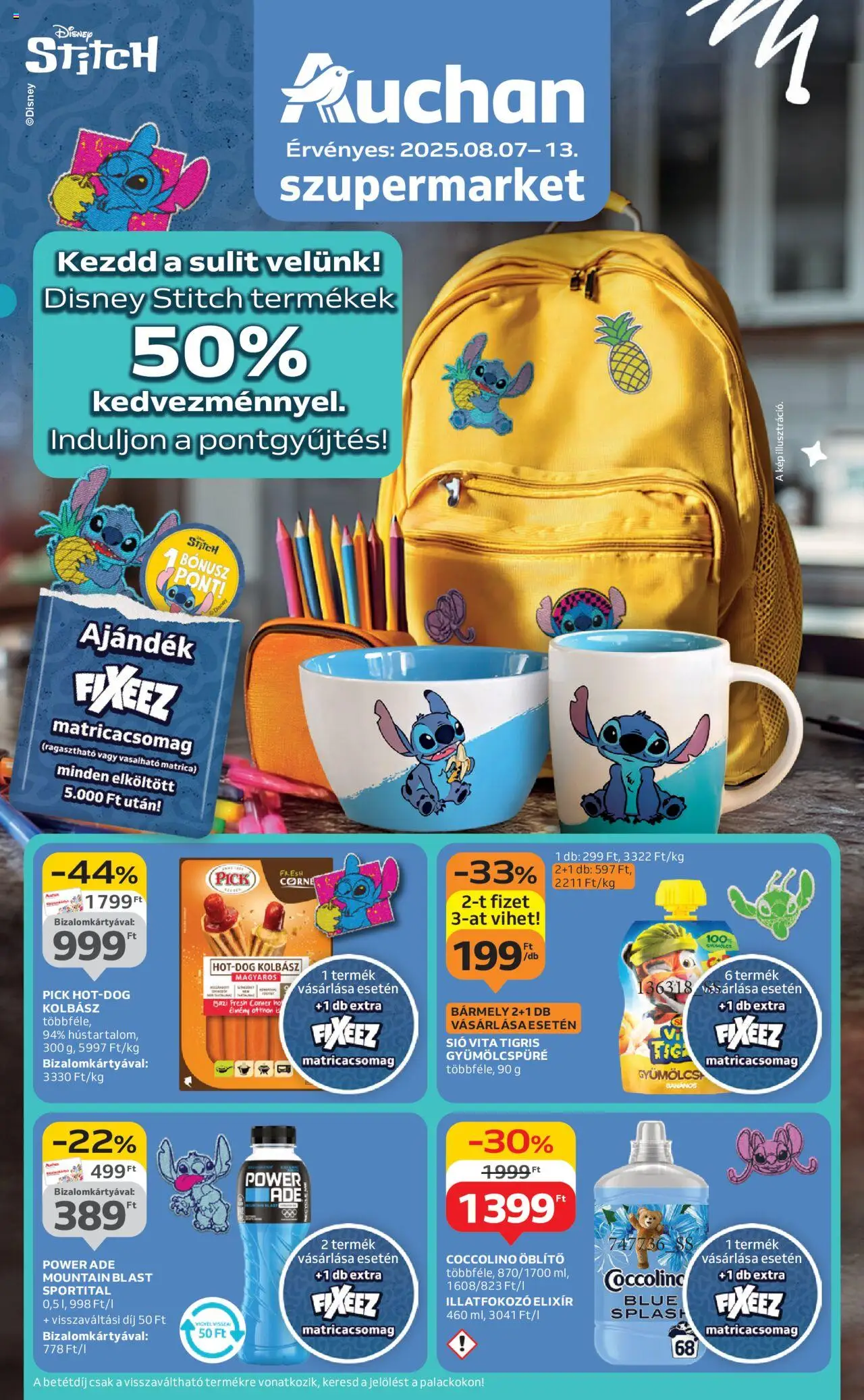 Auchan akciós ujság - amely érvényes a következő dátumtól: 07.08.2025 | Oldal: 1 | Termékek: Coccolino, Kolbász, Gyümölcs, Pick