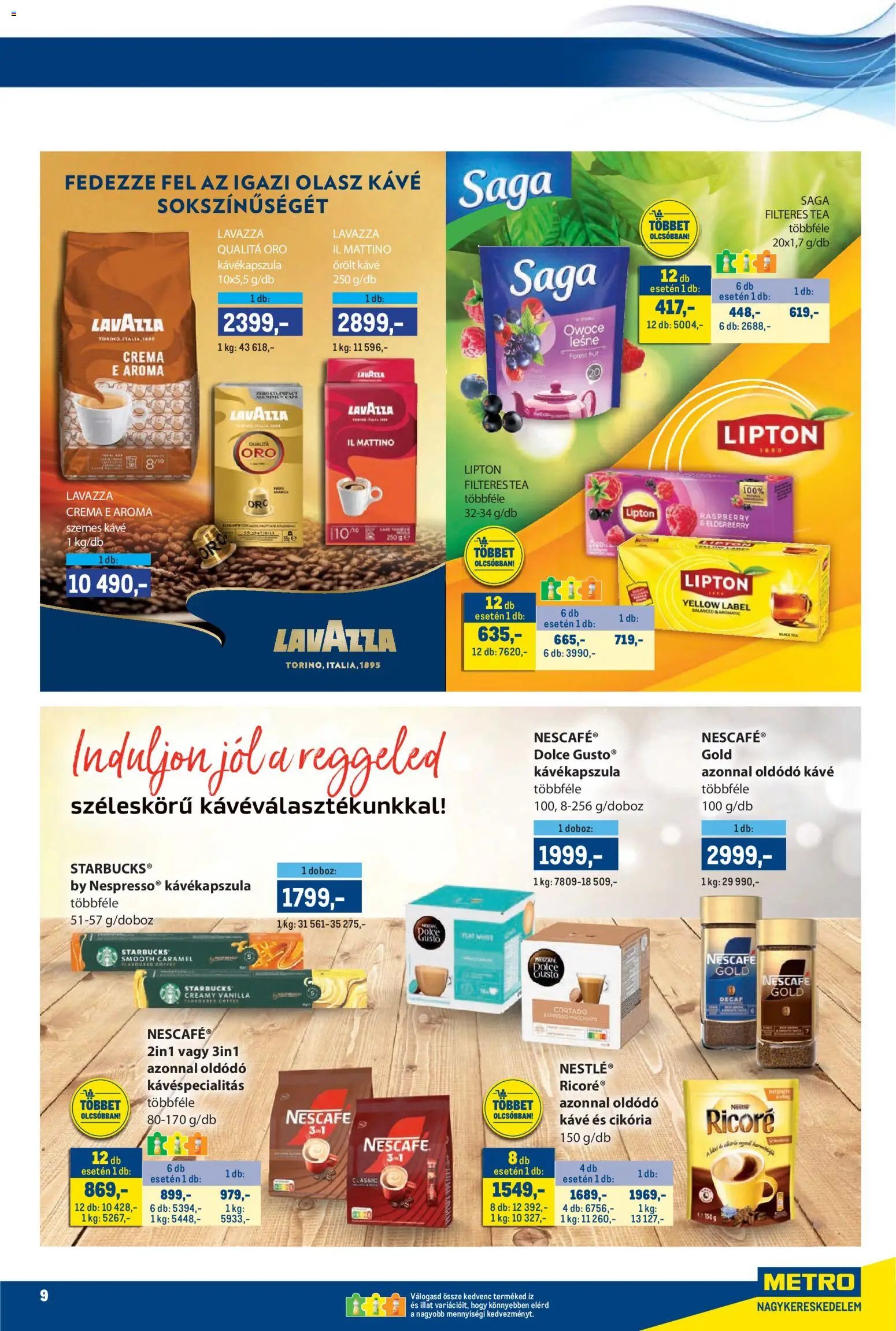 Metro akciós ujság - amely érvényes a következő dátumtól: 16.04.2026 | Oldal: 9 | Termékek: Nescafé, Doboz, Kávé, Tea