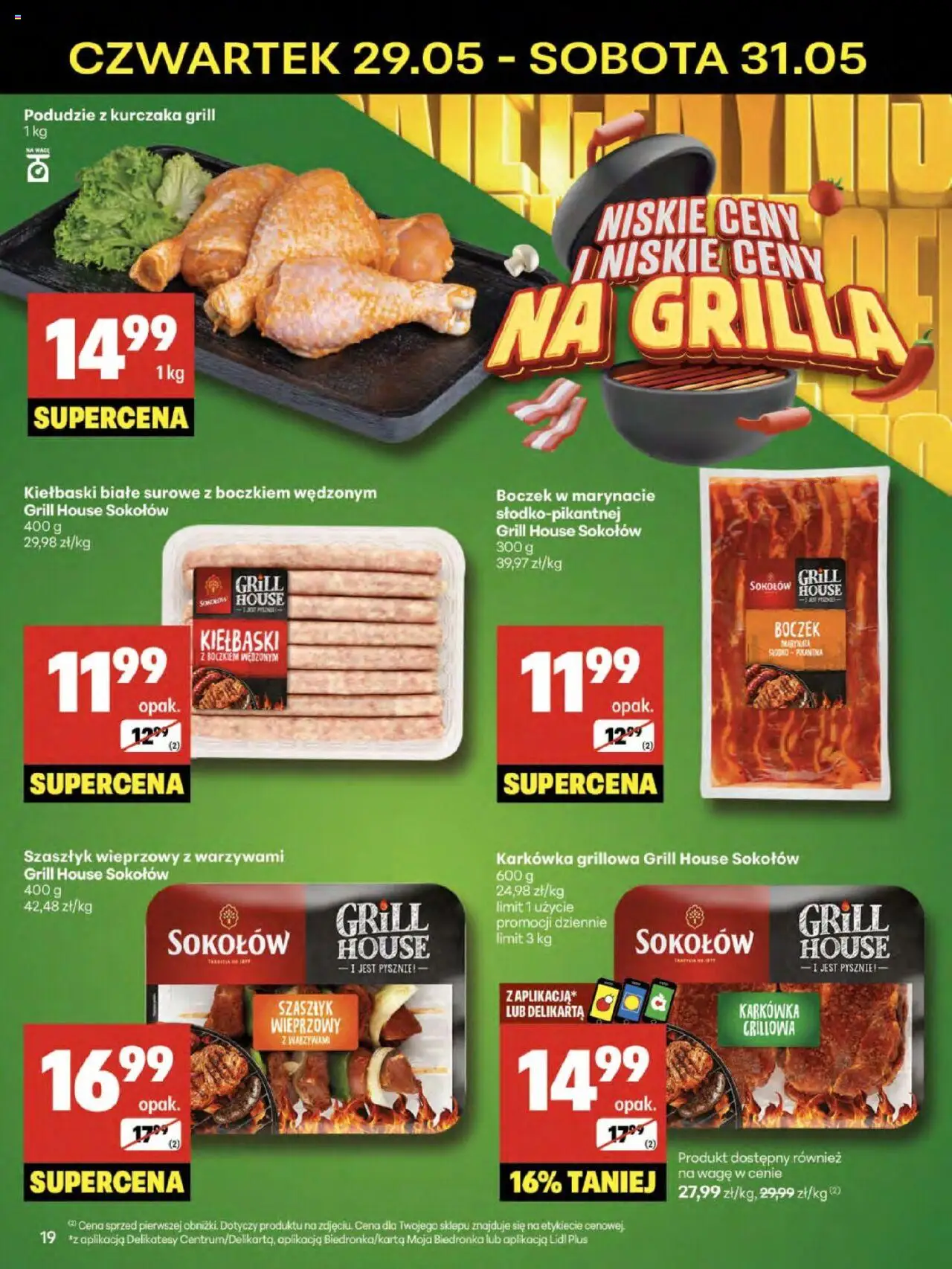 Delikatesy Centrum Gazetka od 29.05.2025 | Strona: 19 | Produkty: Podudzie z kurczaka, Kiełbaski, Delikatesy, Boczek