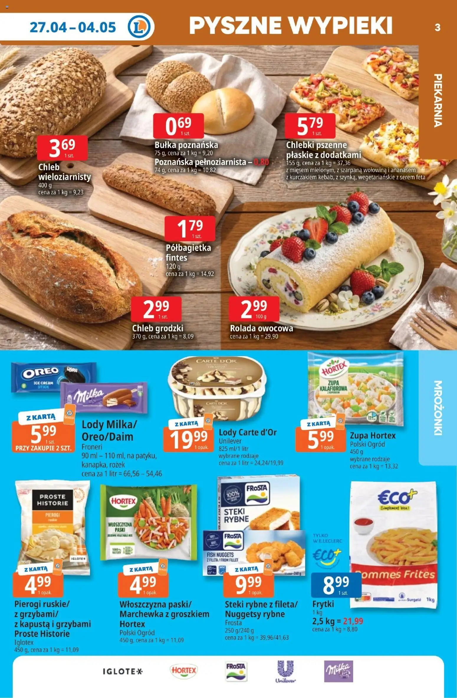 E.Leclerc gazetka - Wrocław od 27.04.2026 | Strona: 3 | Produkty: Karta, Piekarnia, Bułka, Marchewka
