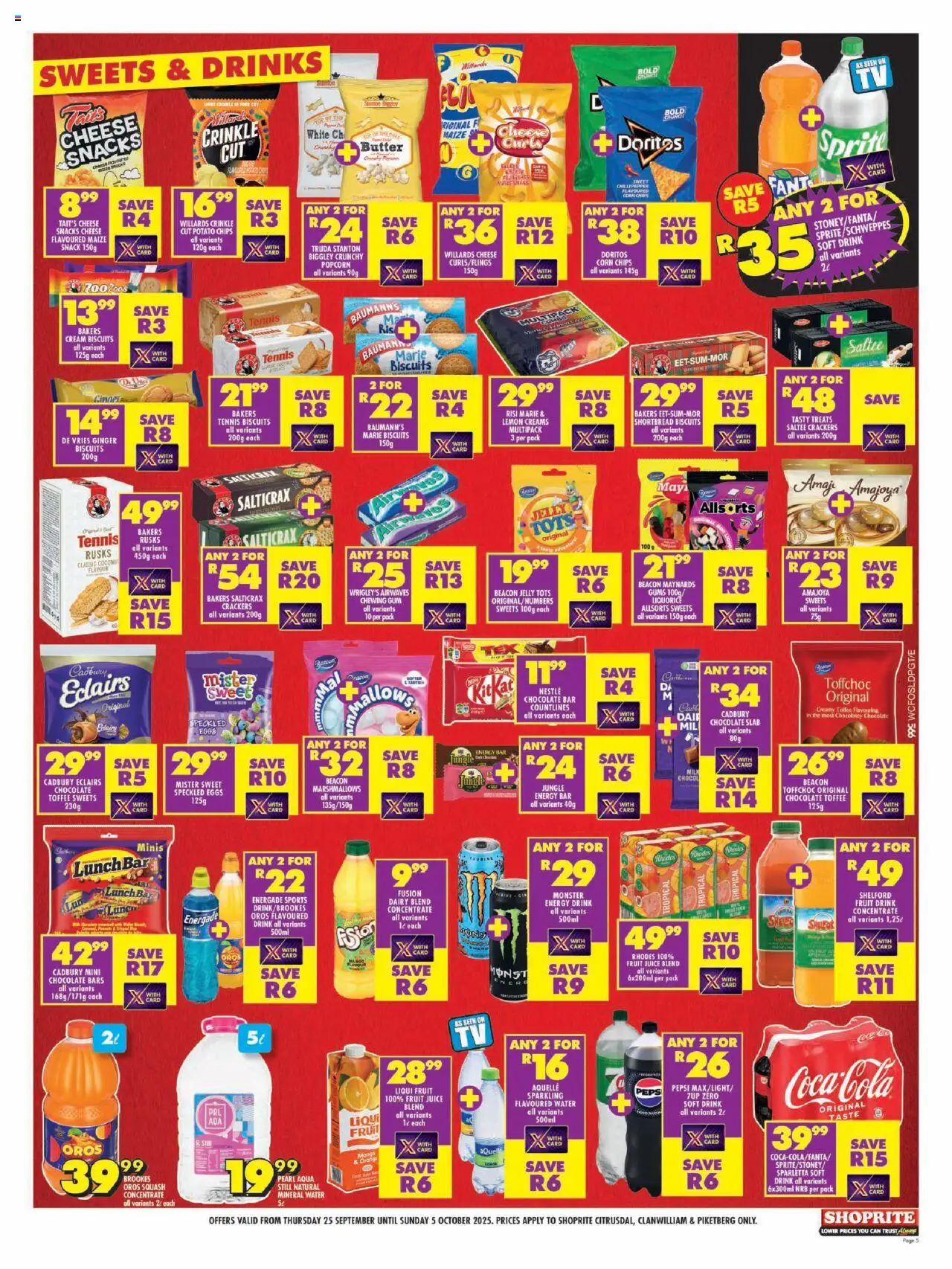 New Shoprite catalogue – valid from 25.09.2025 | Page: 5 | Products: Sweets, Biscuits, Chips, Lemon
