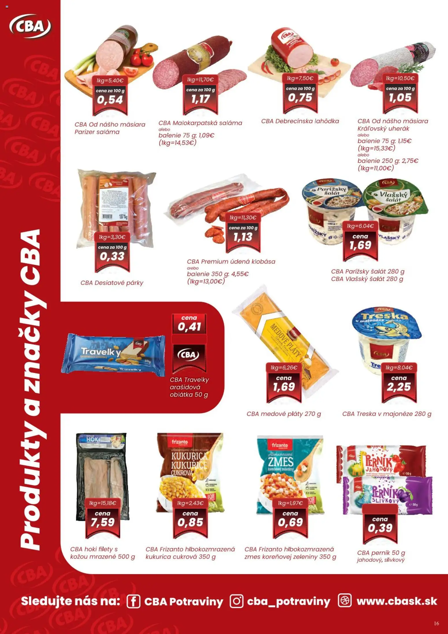 Nové Sintra akcie – leták je platný od 01.12.2025 | Strana: 16 | Produkty: Klobása, Šalát, Kukurica, Treska