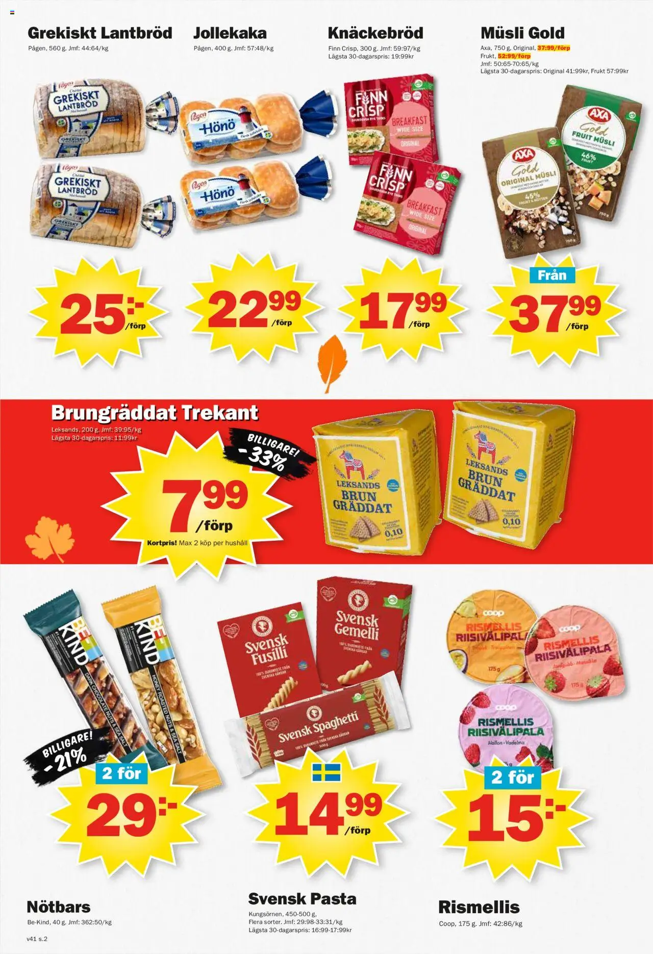 Pekås reklamblad aktuell från 06.10.2025 | Sida: 2 | Produkter: Knäckebröd, Lantbröd, Spaghetti, Pasta